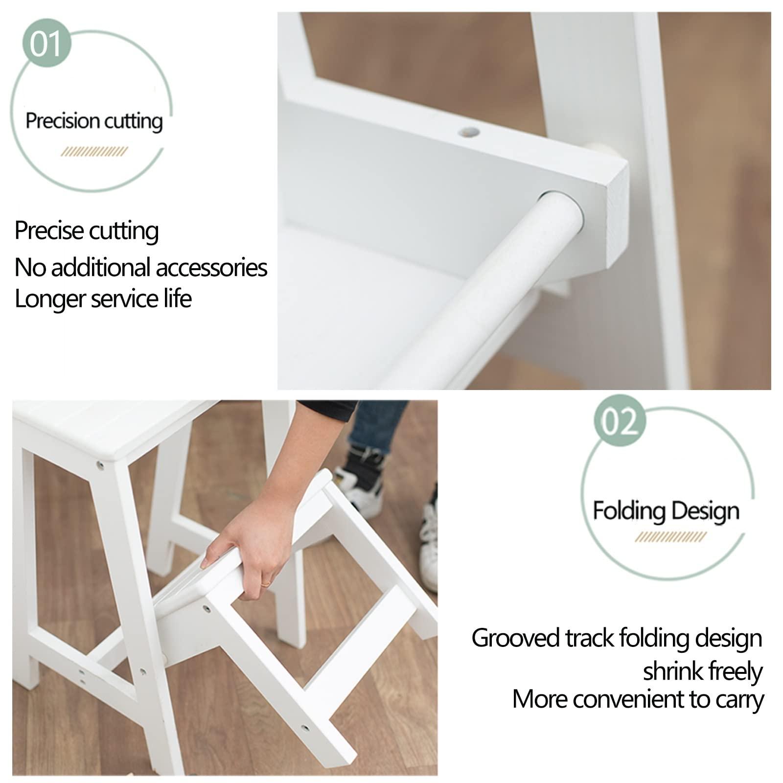 GFHQDPSC Step Stool Wooden Ladders Stool, Flip 2 Step Small Foot Stools Safety Non-Slip Tread for Home Library Kitchen Climb Step Ladder White