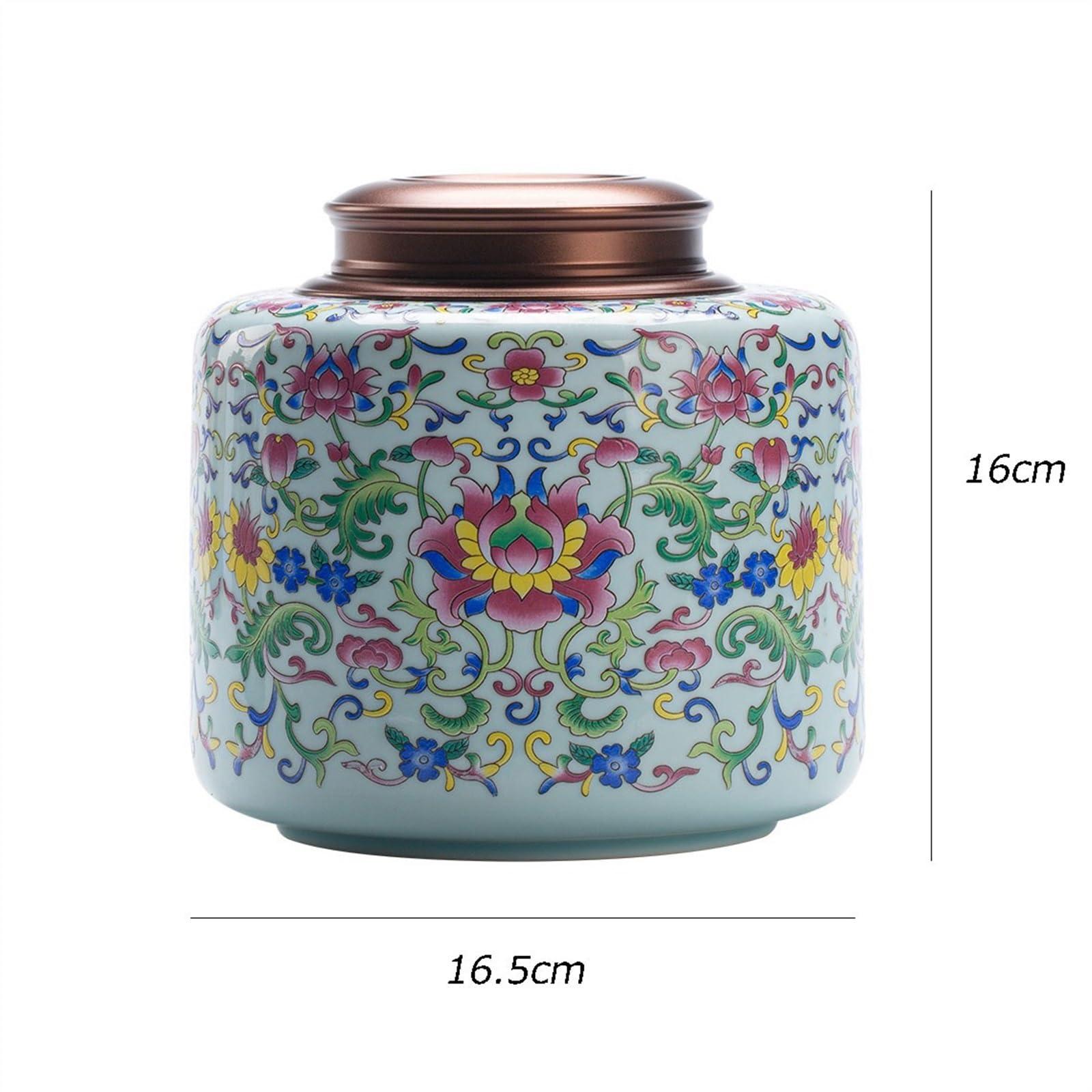 GRFIT Tea Tin Beautiful Enameled Loose Leaf Tea Canister Ceramic Double Lid Sealed Canister Large Premium Tea Warehouse Loose Tea Storage Containers
