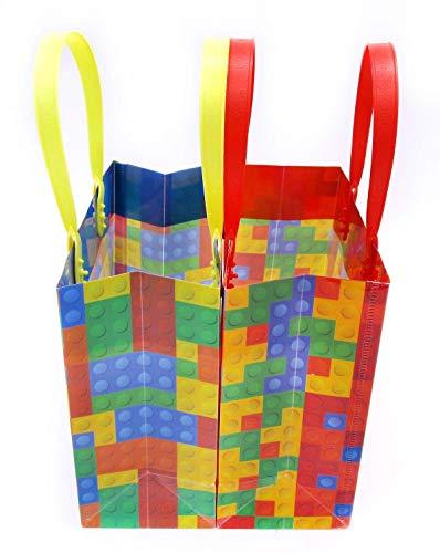 TINYMILLS Tiny Mills Building Blocks Brick Party Favor Bags Treat Bags with Handles Birthday Party Goody Bags Candy Bags Pack of 12