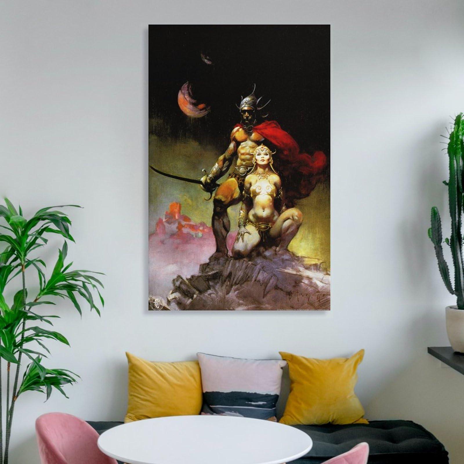 Generic Swords of Mars by Frank Frazetta Print Photo Art Painting Canvas Poster Home Decorative Bedroom Modern Decor Picture Frame 20x30inch(50x75cm)