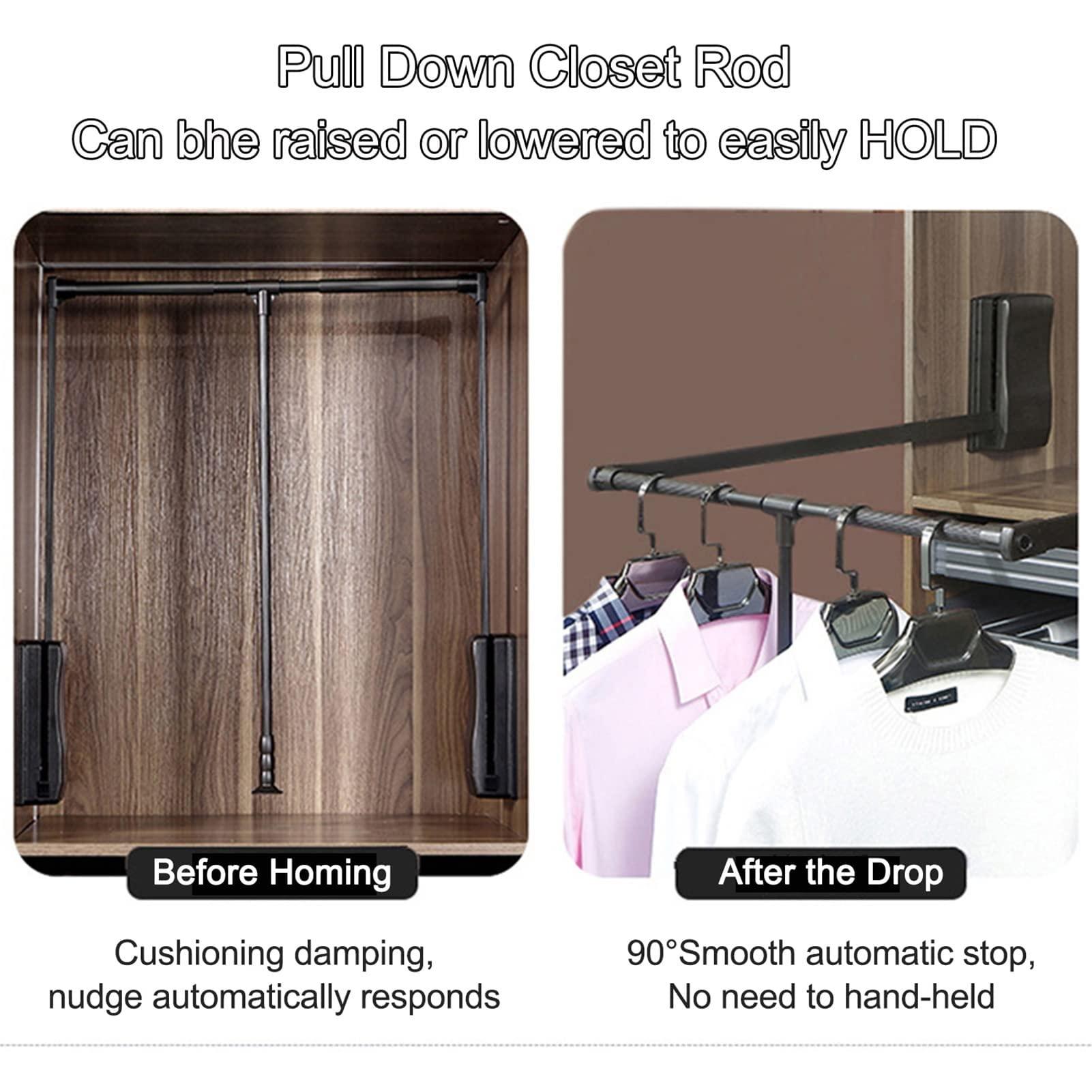 BELUND Black Lifting Hanger Pull Down Wardrobe Rail Auto Spring Back Width Adjustable Hanger Space Saving Soft Reset, Adjustable Closet Rod (Size : 830-1150mm)