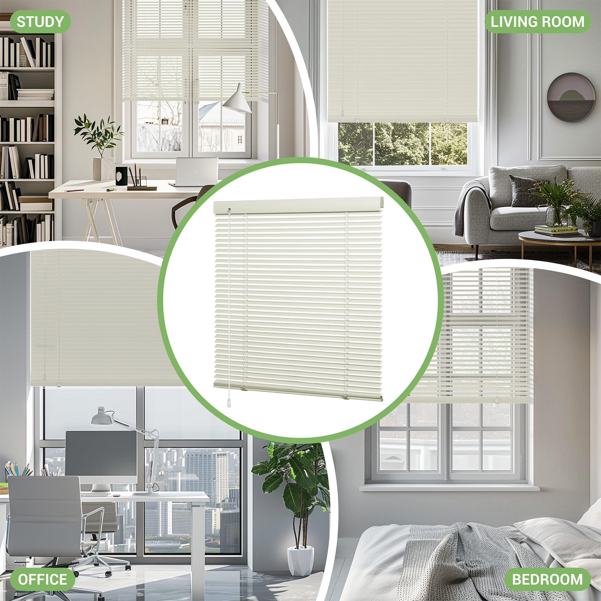 Boolegon Boolegon Aluminum Mini Blinds Cordless Venetian Blind New 1 Inch Metal Slat Horizontal Blinds Anti-UV Waterproof Venetian Windows Blind for Office Home, Beige, 44" W x 39" H