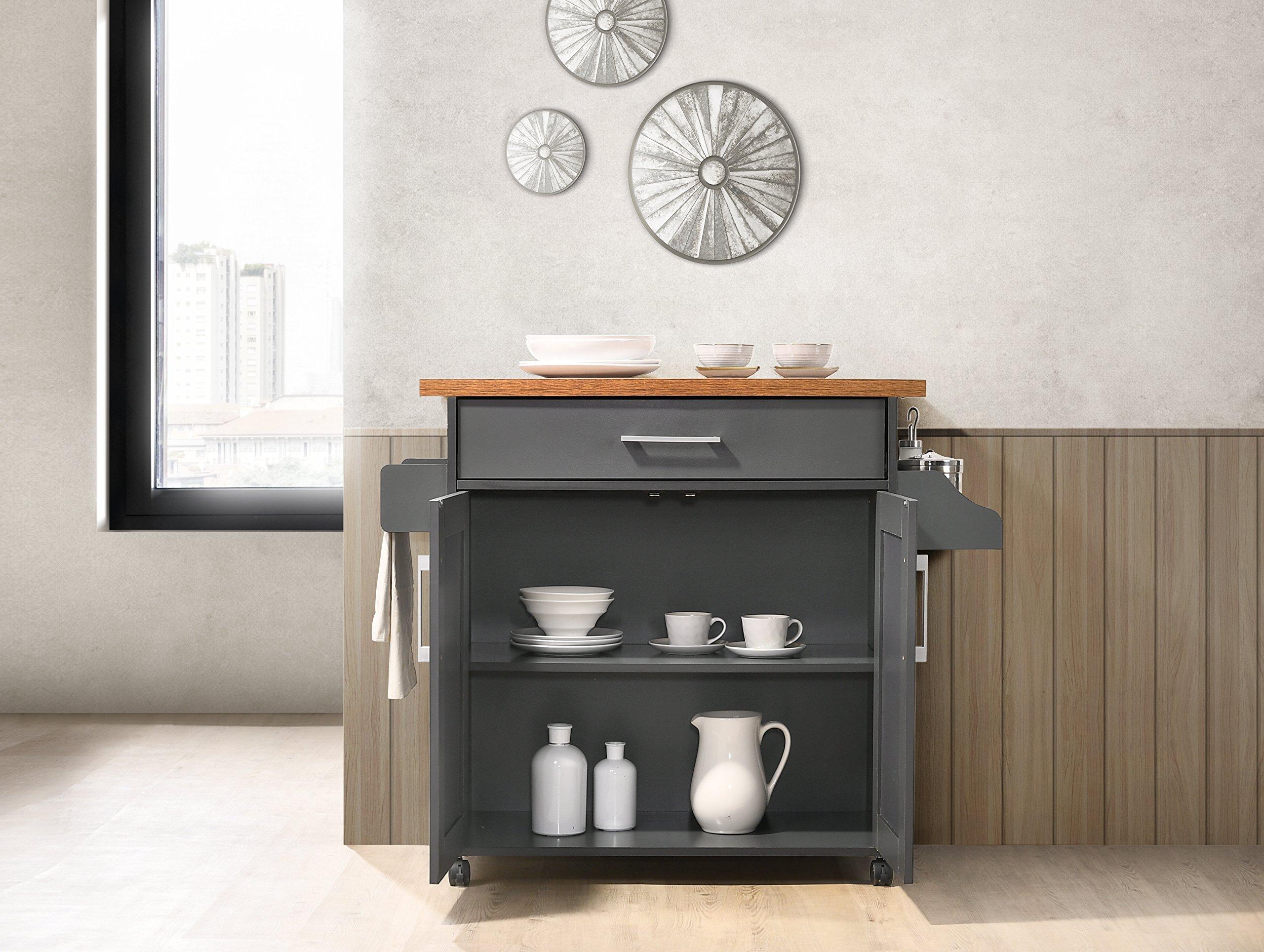 Hodedah Hodedah Kitchen Island with Spice Rack, Towel Rack & Drawer, Grey with Oak Top