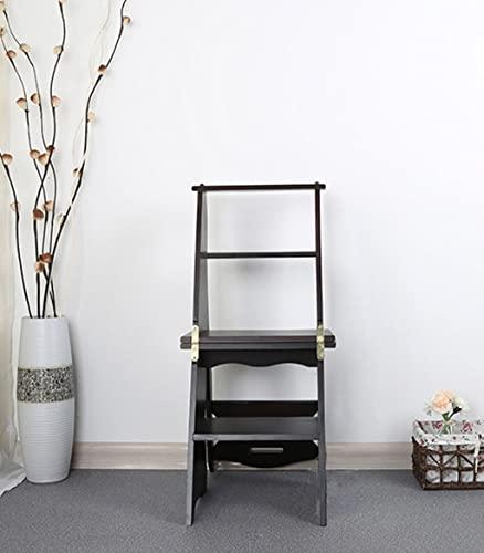 OKUOKA Step Stool Folding Ladder Chair Solid Wood Multi-Step Shelves, 3 Colors, 86 * 41cm Folding Ladder Chair (Color : Noyer profond)