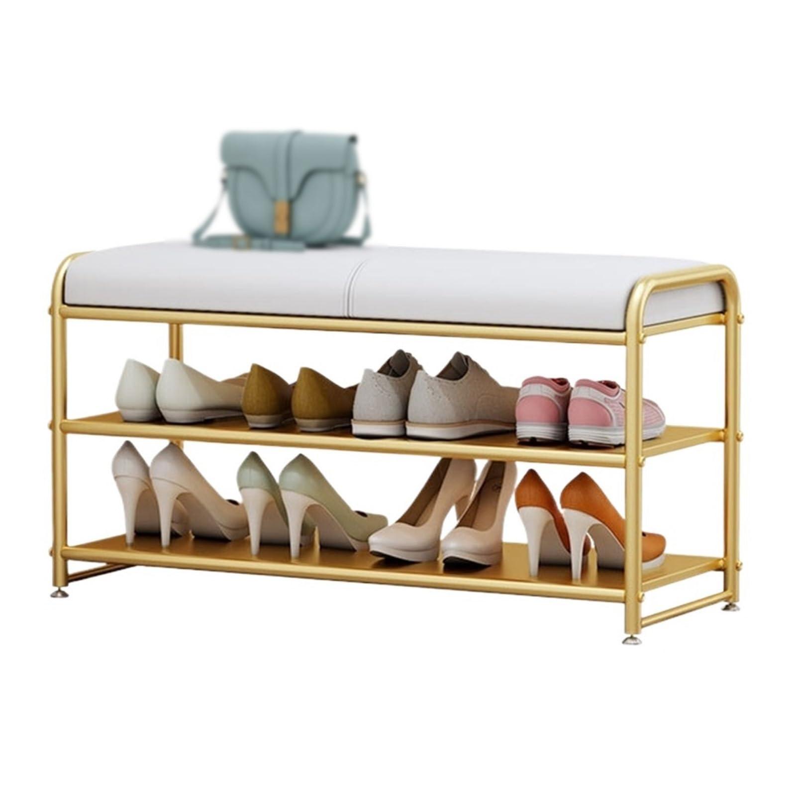 GRFIT shoe bench entryway Shoe Entryway Bench, Shoe Storage Bench with Cushion, Organizer with 2 Tier Storage Simple Style Good Load Bearing, Ideal for Entryway Hallway Living Room shoes bench ( Color : Whi