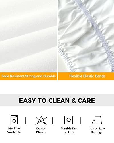 RisQiten Teal Blue Striped Bed Skirt King Size 16 Inch Drop, Adjustable Elastic Bedskirt Dust Ruffle for King Size Bed, Modern White Cream Ombre Abstract Art Wrap Around Bed Skirts Pleated Bed Frame Cover