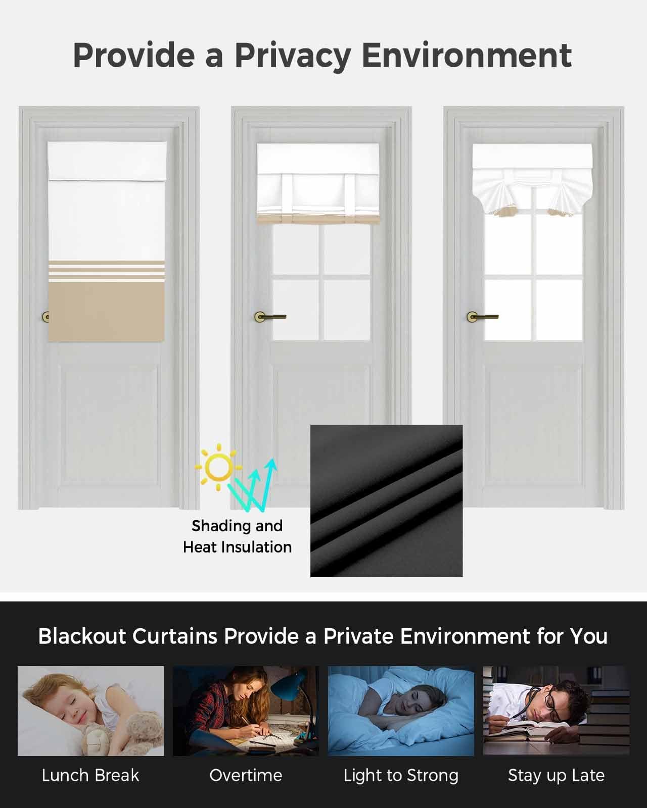 Rocking Giraffee Blackout French Door Curtains Modern Art Brown White Simple Striped Farmhouse Privacy Door Window Curtain Tie up Shade Sidelight Curtain for Patio Front Glass Door, 1 Panel, 26x42 Inch