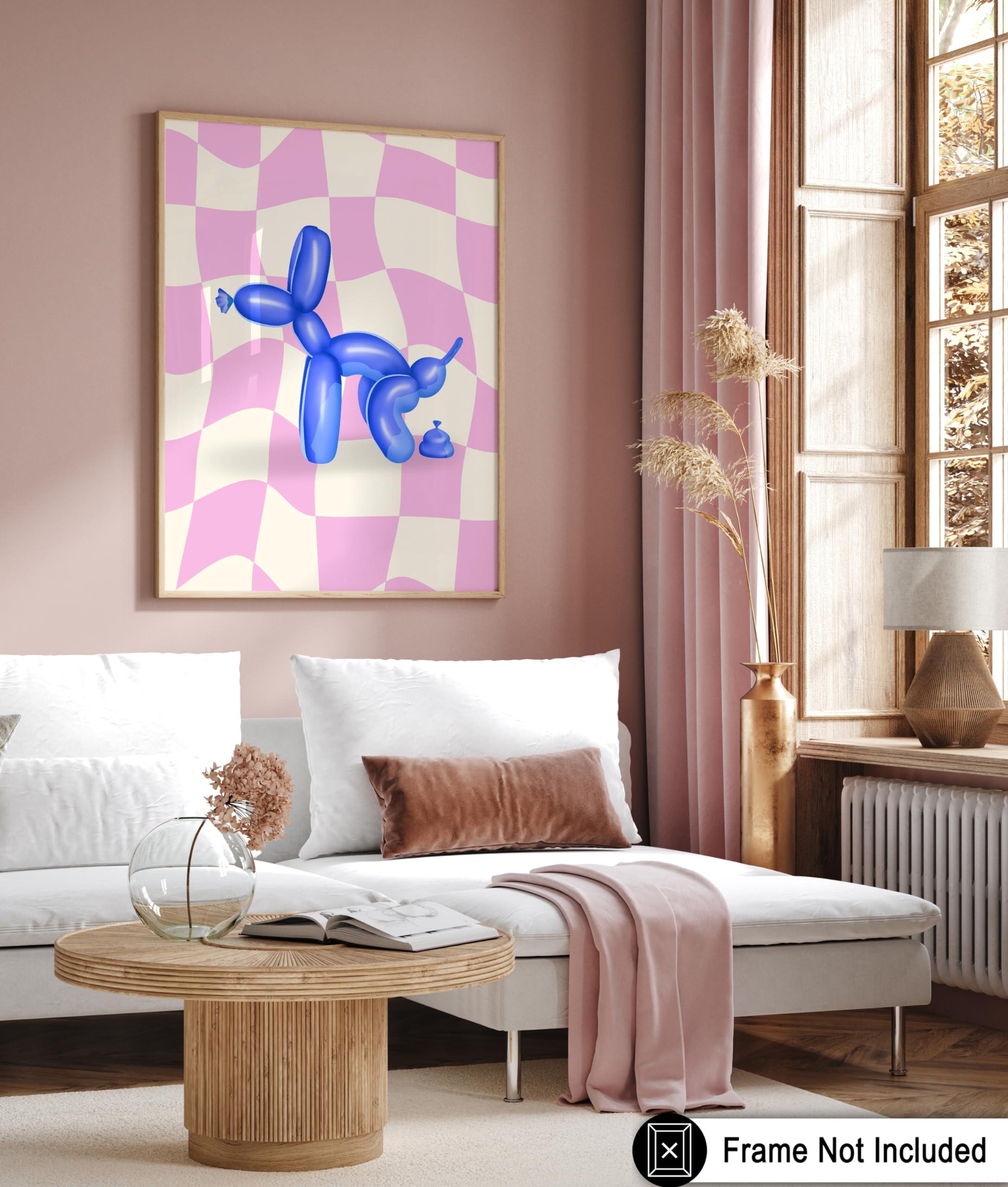 Poster Master Poster Master Balloon Dog Poster - Blue Pooping Dog Print - Balloon Art - Pink Checkered Art - Trendy Art - Funny Bathroom Decor - Guest Bath Decor - Humorous Restroom Decor - 16x20 UNFRAMEDWallArt