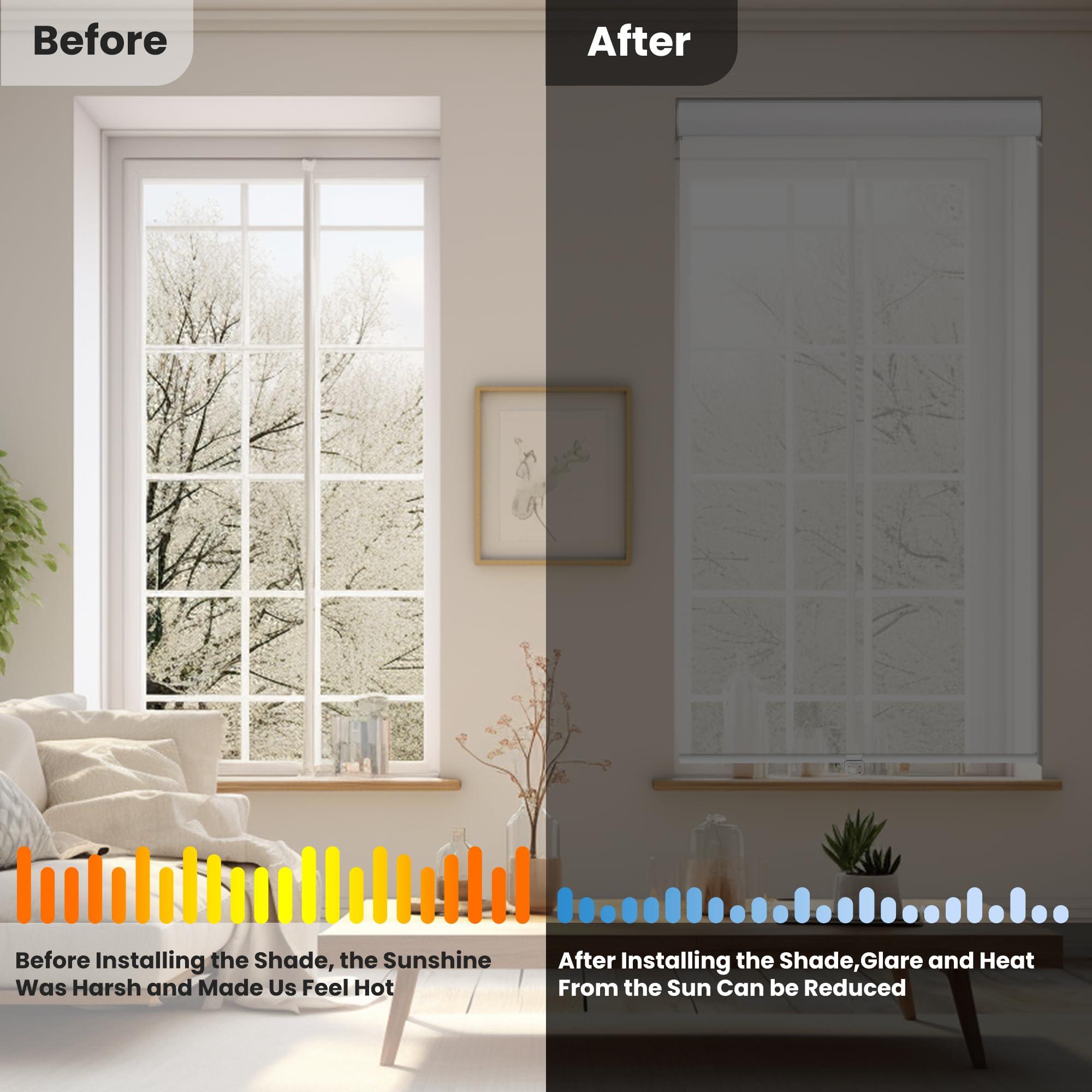 Sulugood Sulugood Light Filtering Roller Shades for Windows Cordless Solar Roller Blinds 10% Openness with Cassette Valance Room Darkening & Heat Insulated Window Shades for Home Office,Off White,65"W x 84"H