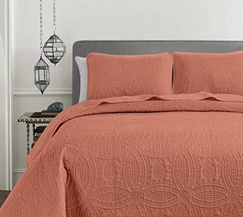 Chezmoi Collection Chezmoi Collection Austin 3-Piece Oversized Bedspread Coverlet Set (King, Salmon)