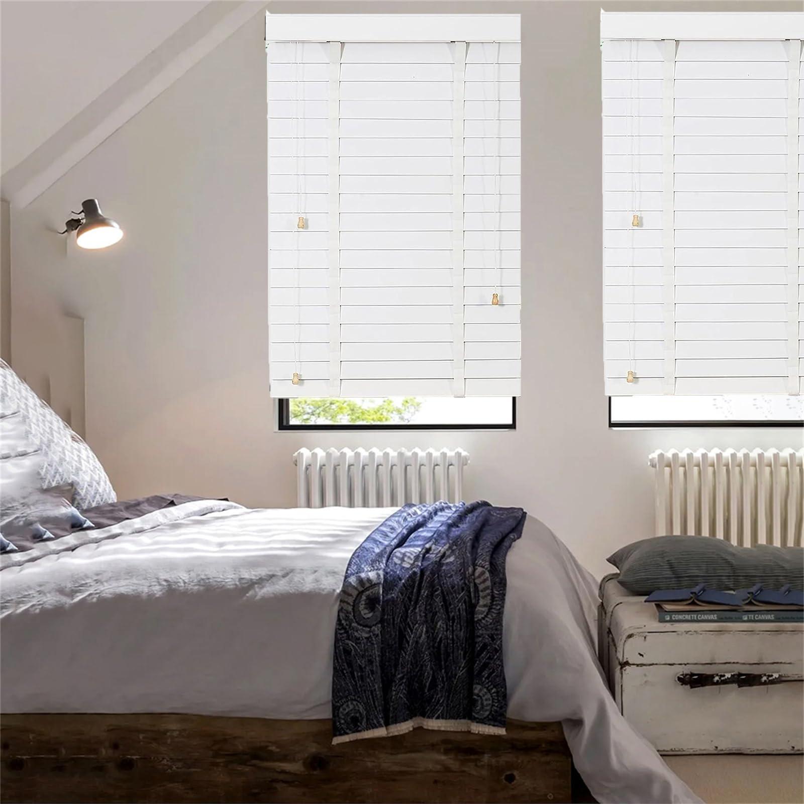 LAPHAL Venetian Blinds Wooden,Venetian Blinds for Windows,Natural Solid Wood Blinds, Blackout/Heat Insulation Solid Wood Venetian Shades, Privacy Curtain Shutters, Easy to Install Blinds-55.1x59.1inWH