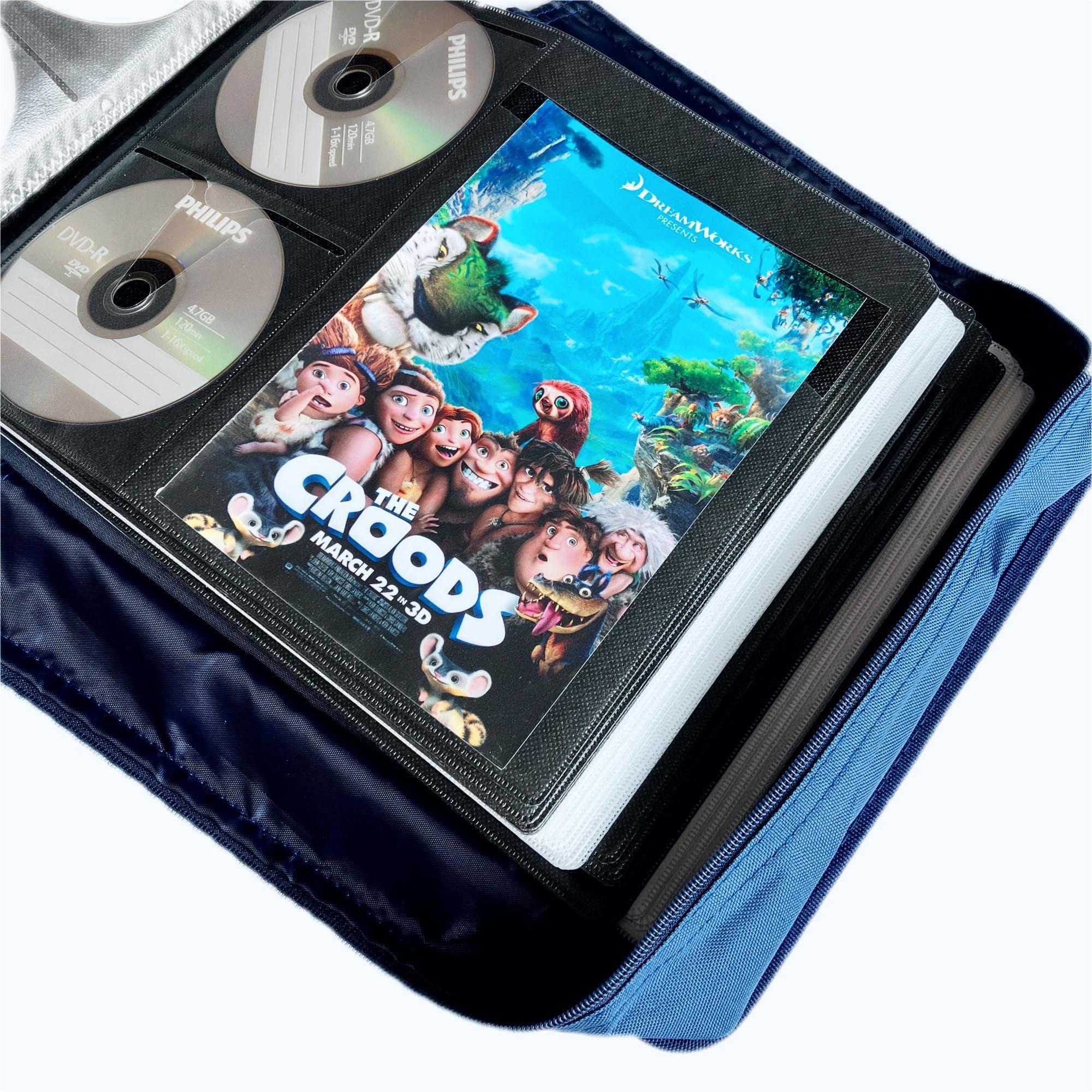 SLattye DVD CD Storage Case with Extra Wide Title Cover Pages for Blu Ray Movie Music Audio Disk (Portable Carrying Binder Holder Wallet Album Home Organizer Shelf)- 192 Disc Units & 96 Booklet Pockets