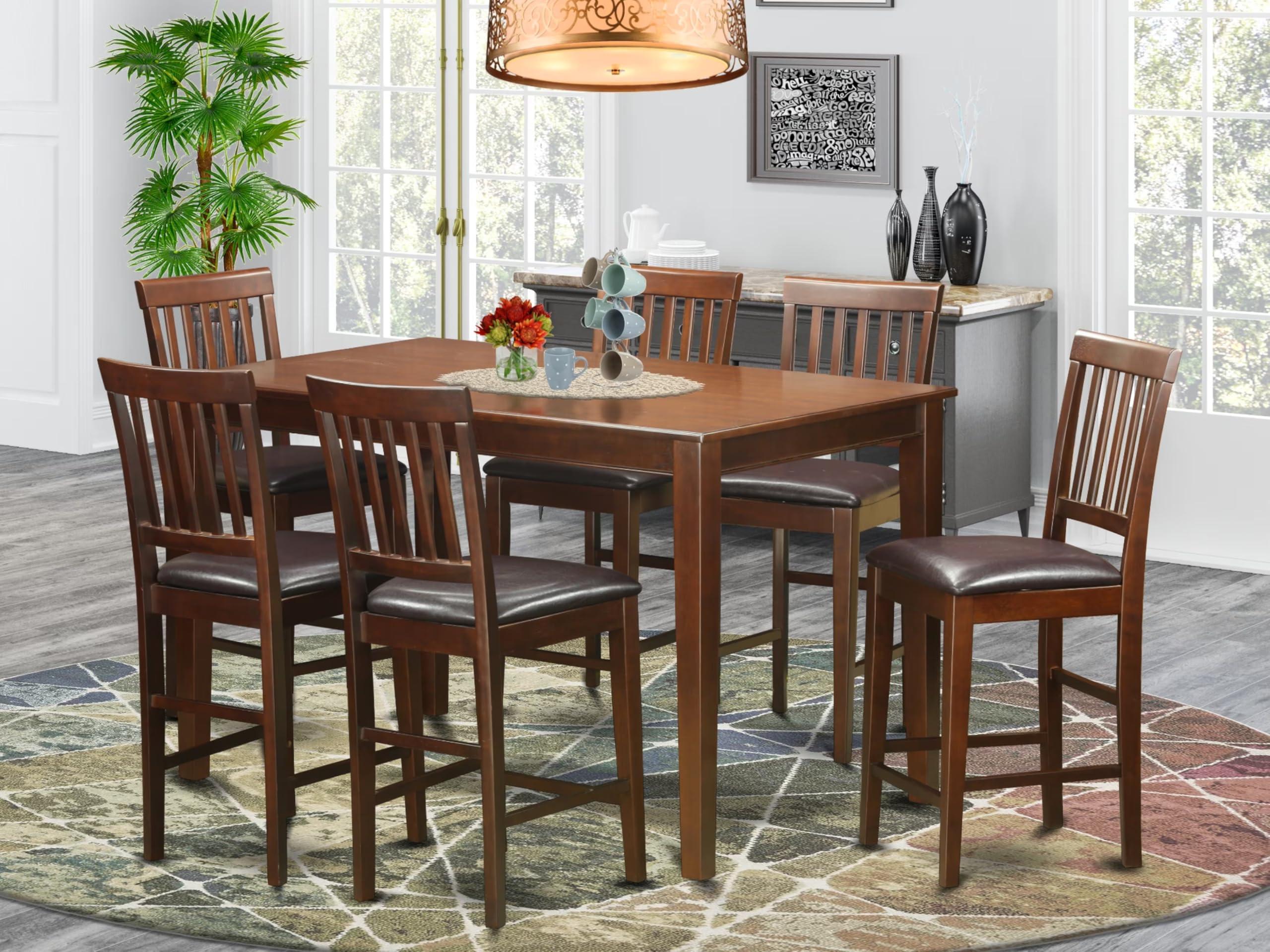 East West Furniture East West Furniture DUVN7H-MAH-LC 7 Piece Counter Height Dining Table Set Consist of a Rectangle Wooden Table and 6 Faux Leather Kitchen Dining Chairs, 36x60 Inch, Mahogany