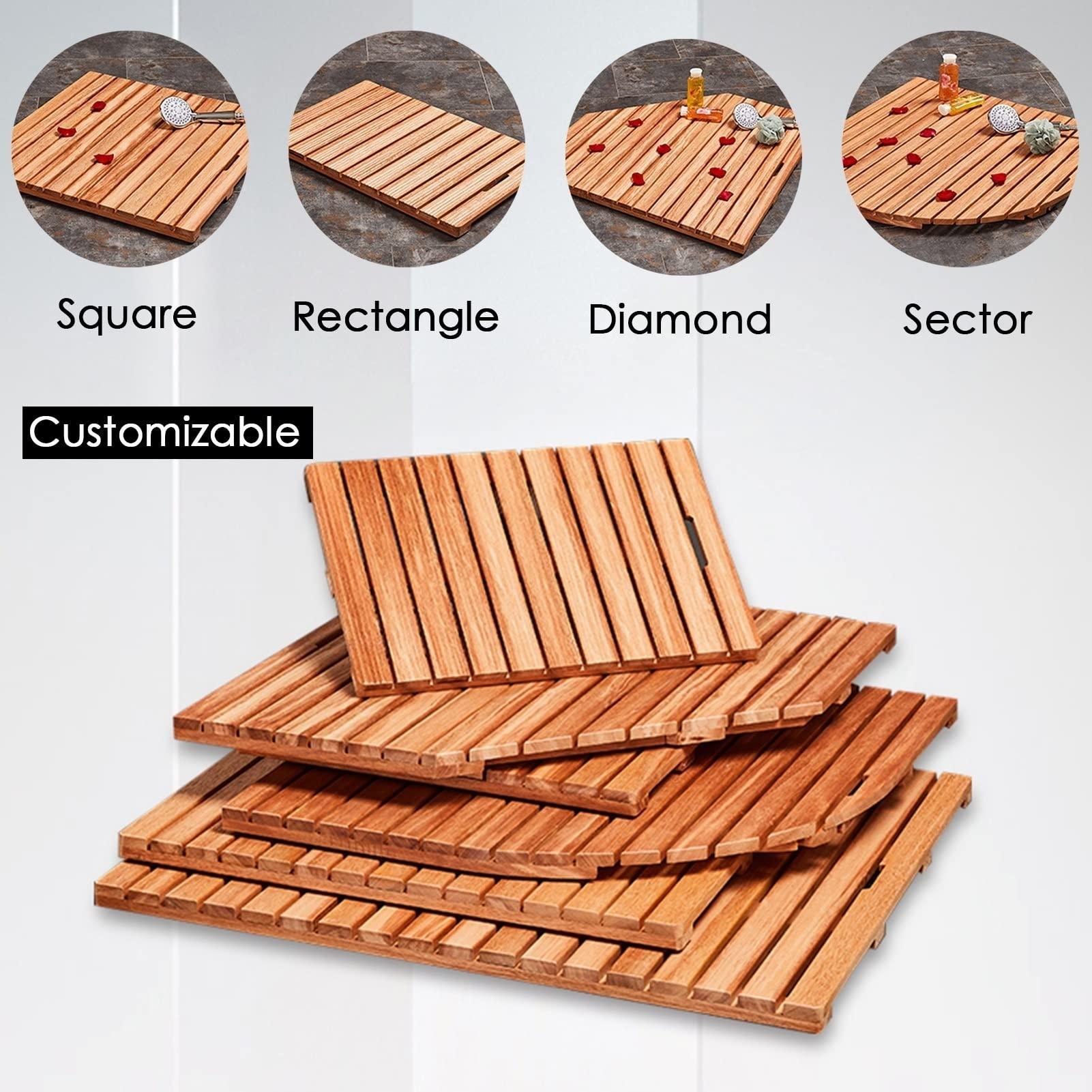 AQHZB Teak Shower Mat Large, Comfortable Wood Board Foot Mat/Slatted Drainage Elevated Platform Non Slip, Tall 2 Inch Bath Mat/Carpet/Doormat (Size: 45x50x4.3cm (17.7x19.7x1.7in))