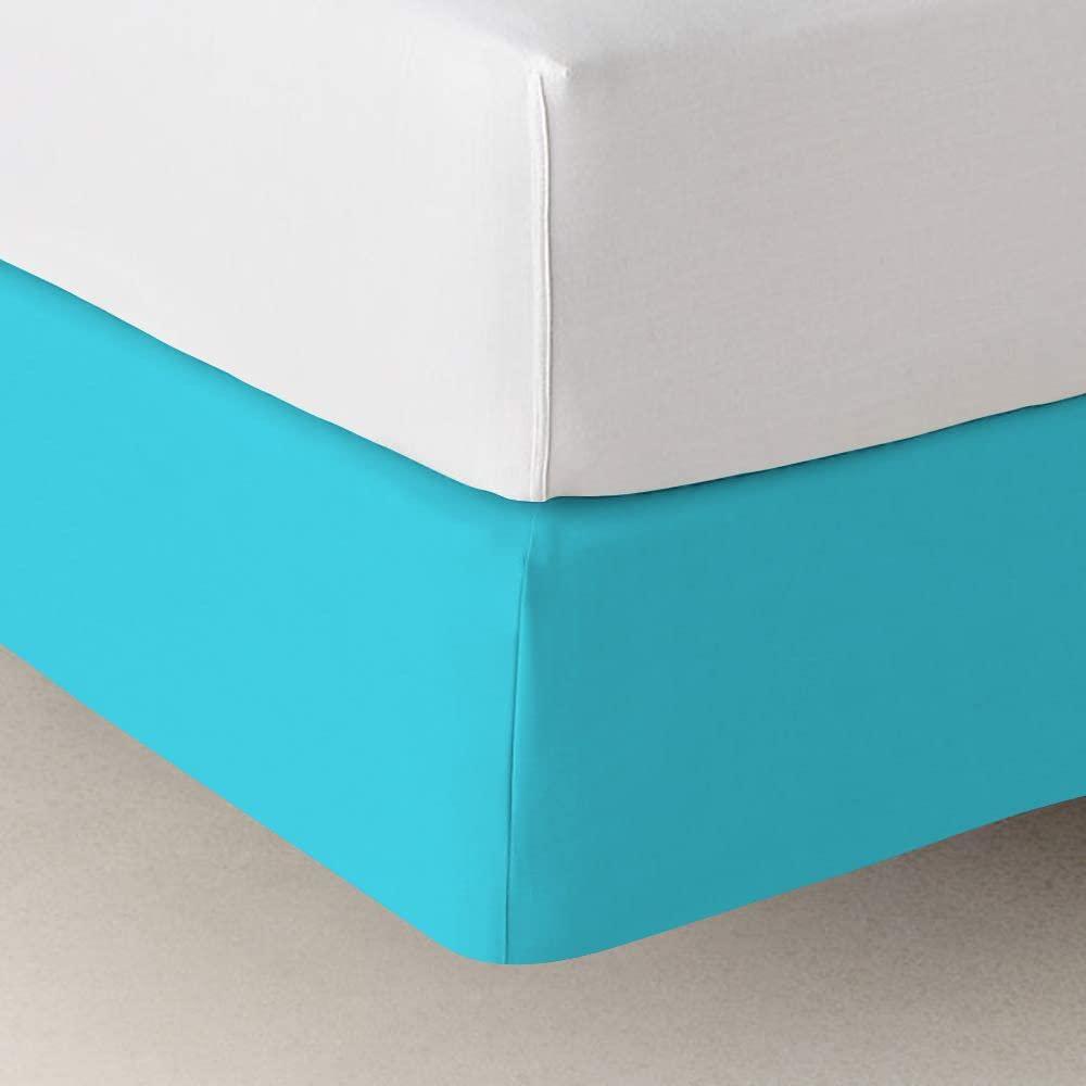Kings Loft StretchWrap Box Spring Cover - 100% Egyptian Cotton, 1000 Thread Count, Wrap Around 4 Sides Bed Skirt for Hotel & Home, Fits Box Springs up to 28 Inch - King, Turquoise Blue