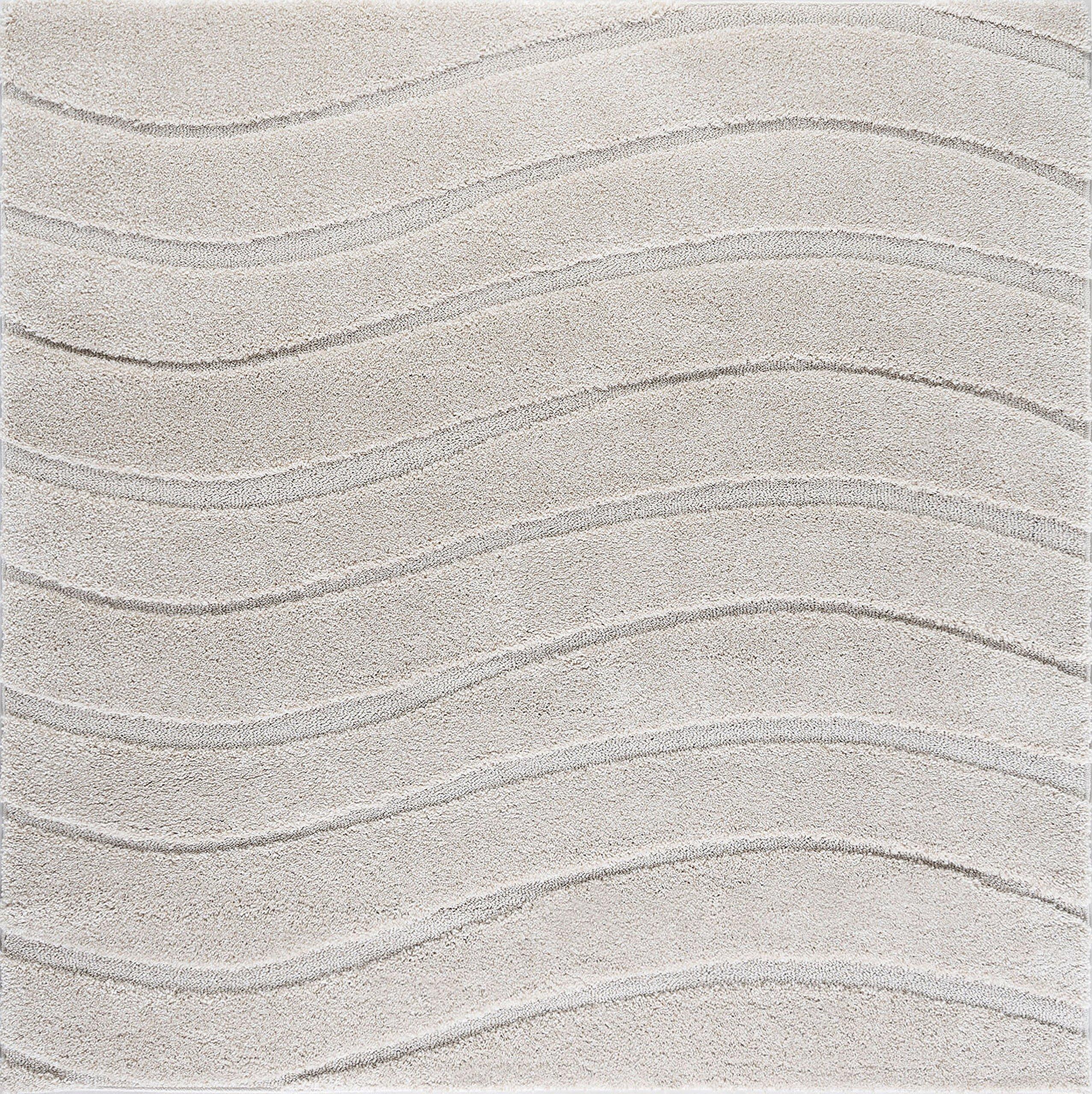 Tayse Tayse Waveland Cream 7 Foot Shag Square Area Rug for Living, Bedroom, or Dining Room - Shag, Stripe
