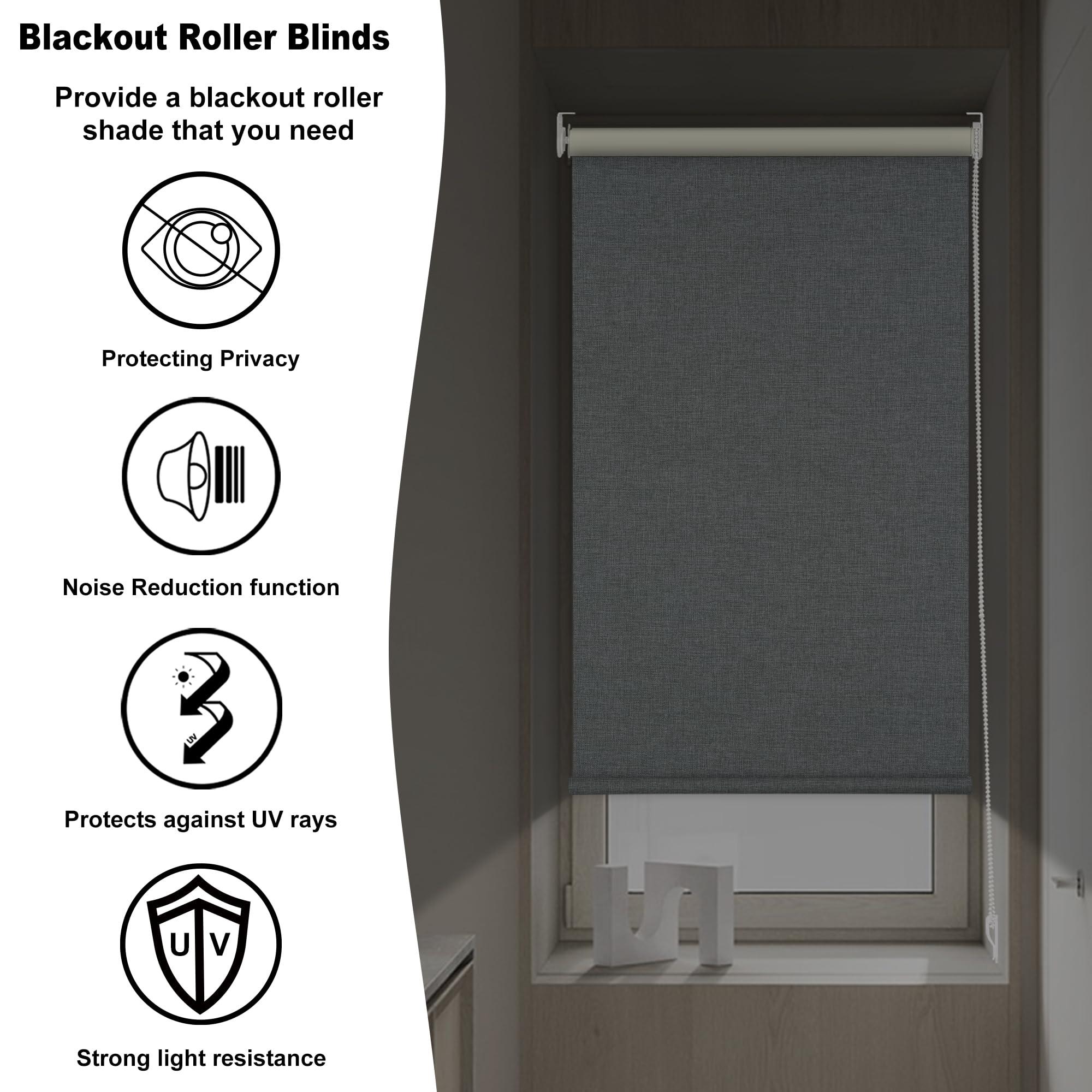 BERISSA BERISSA 100% Blackout Roller Shades for Window Roller Blinds Thermal Insulated Fabric Shades for Home, Bedroom, Kitchen, Office Custom Size.Gray, 39 inch Wide x 56 inch high.