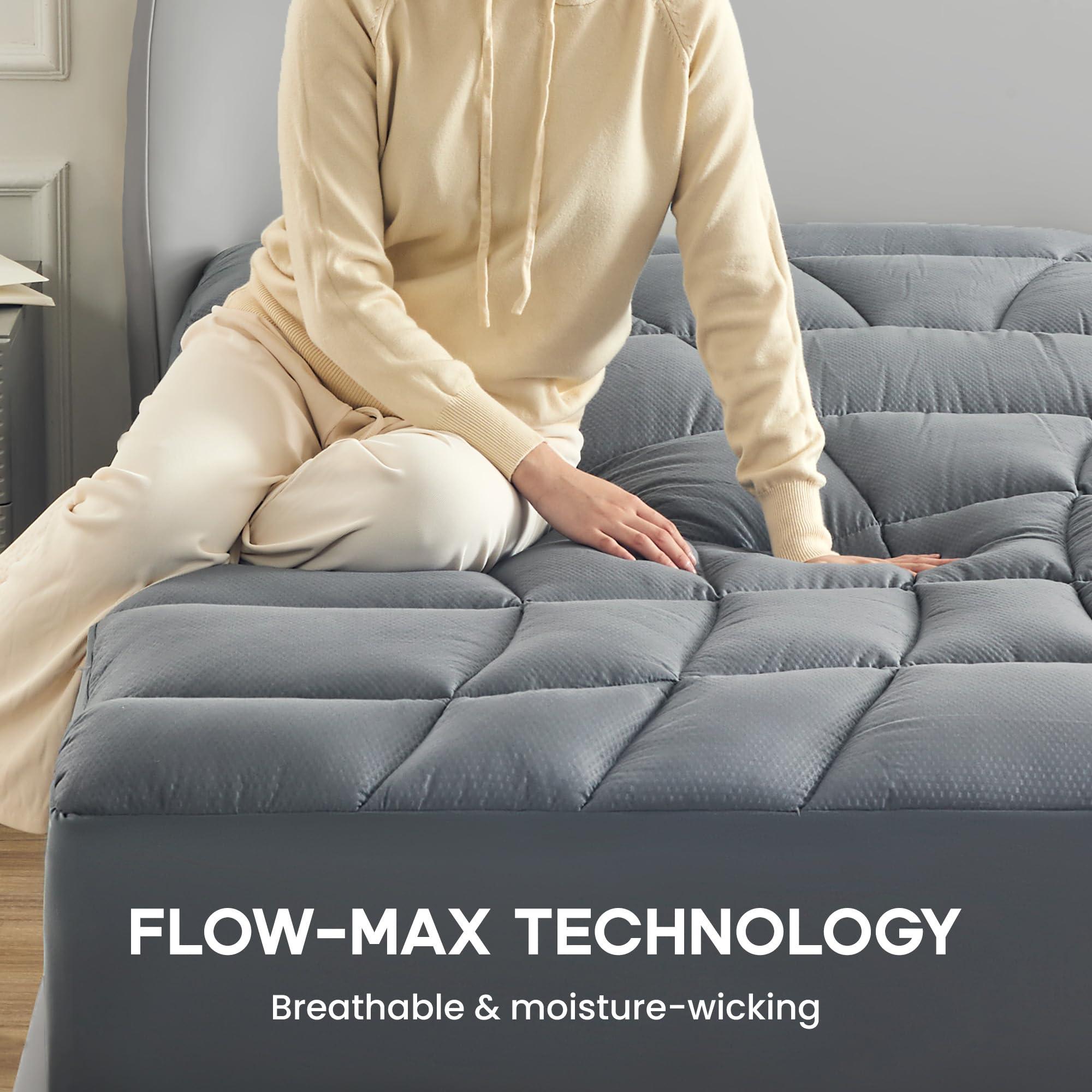 Sonive SONIVE Mattress Pad, Extra Thick and Soft Mattress Cover, Fluffy Down Alternative Mattress Topper, Fill Streches up to 21 Inches with Deep Pocket (Grey, Full)