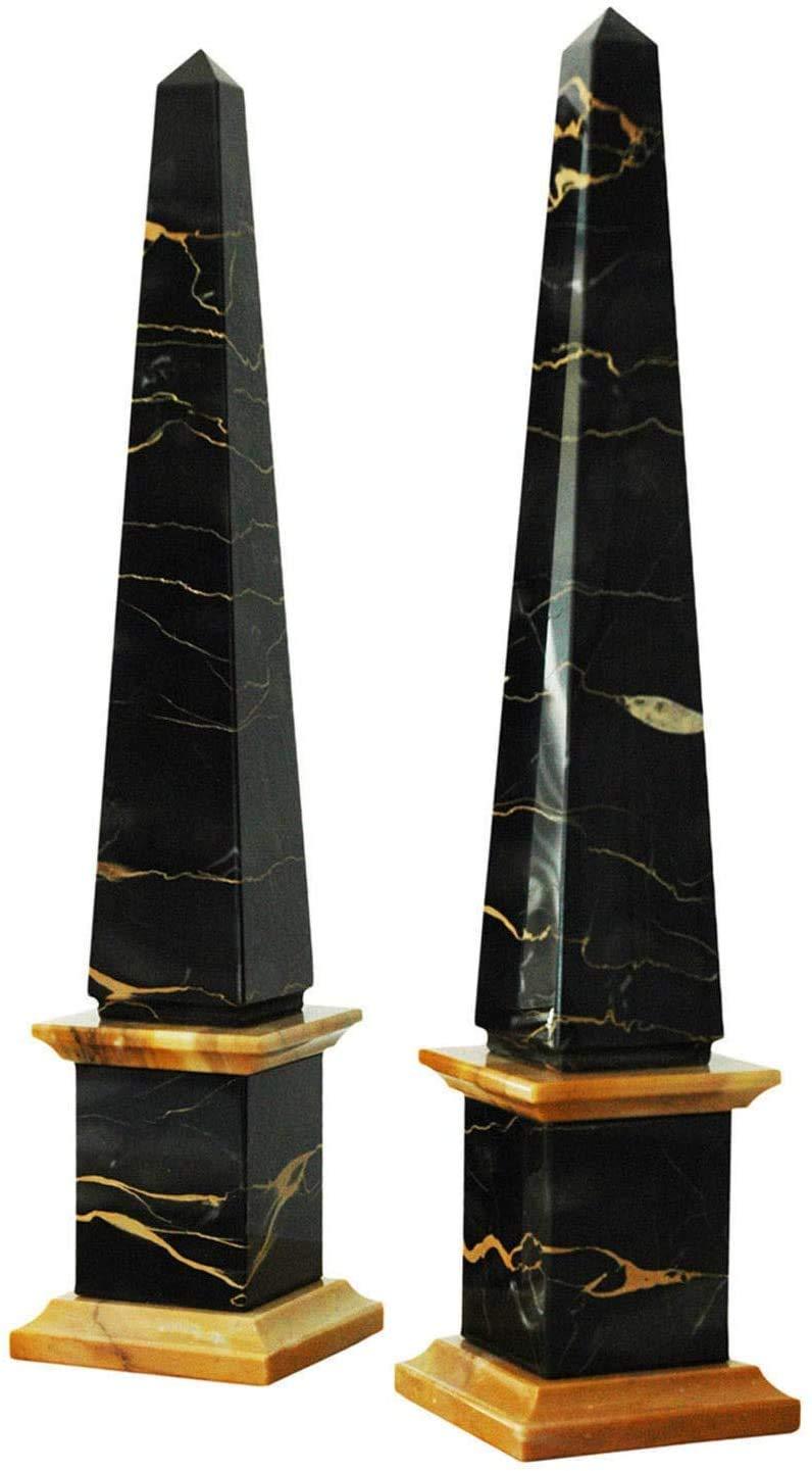 CBAM CBAM Obelisco in Marmo Nero Portoro e Giallo Siena Black and Yellow Italian Marble Classic Obelisk Sculpture Made in Italy H.25CM