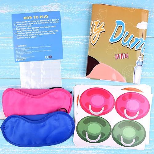 FEPITO FEPITO Baby Shower Party Games,Juegos para Baby Shower,Pin The Dummy on The Baby Game with 24Pcs Pacifier Stickers for Baby Shower Party Supplies