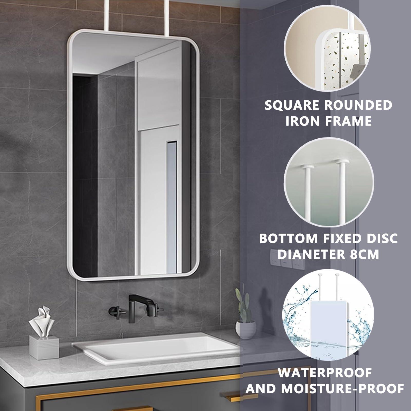 Gaommini Gaommini Large Rectangle Mirror Ceiling Hanging Rod Mirror with White Metal Frame, Square Ceiling Mounted Mirror for Bathroom Vanity Makeup Clear Practical (Size : 40cmx60cm)