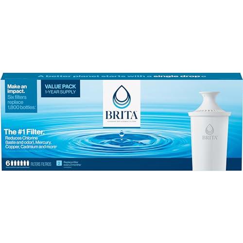 Brita Brita Standard Water Filter for Pitchers and Dispensers, Reduces Copper, Cadmium and Mercury Impurities, Lasts Two Months or 40 Gallons, Includes 6 Filters for Pitchers