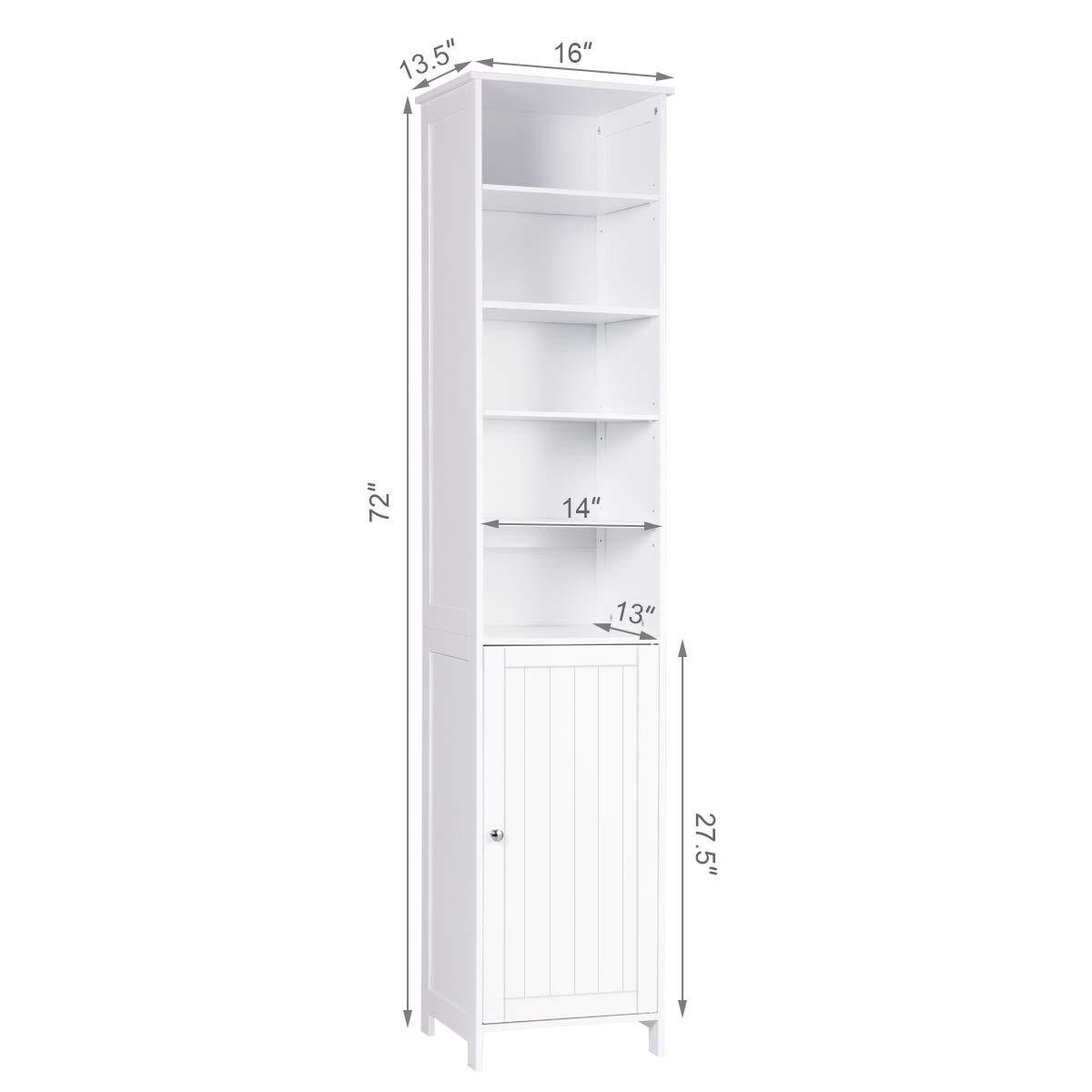 Tangkula Tangkula Slim Tall Bathroom Storage Cabinet, 72" H Floor Standing Tower Cabinet with Adjustable Shelves & Cupboard with Door, Space Saving Narrow Storage Cabinet for Bathroom (White)