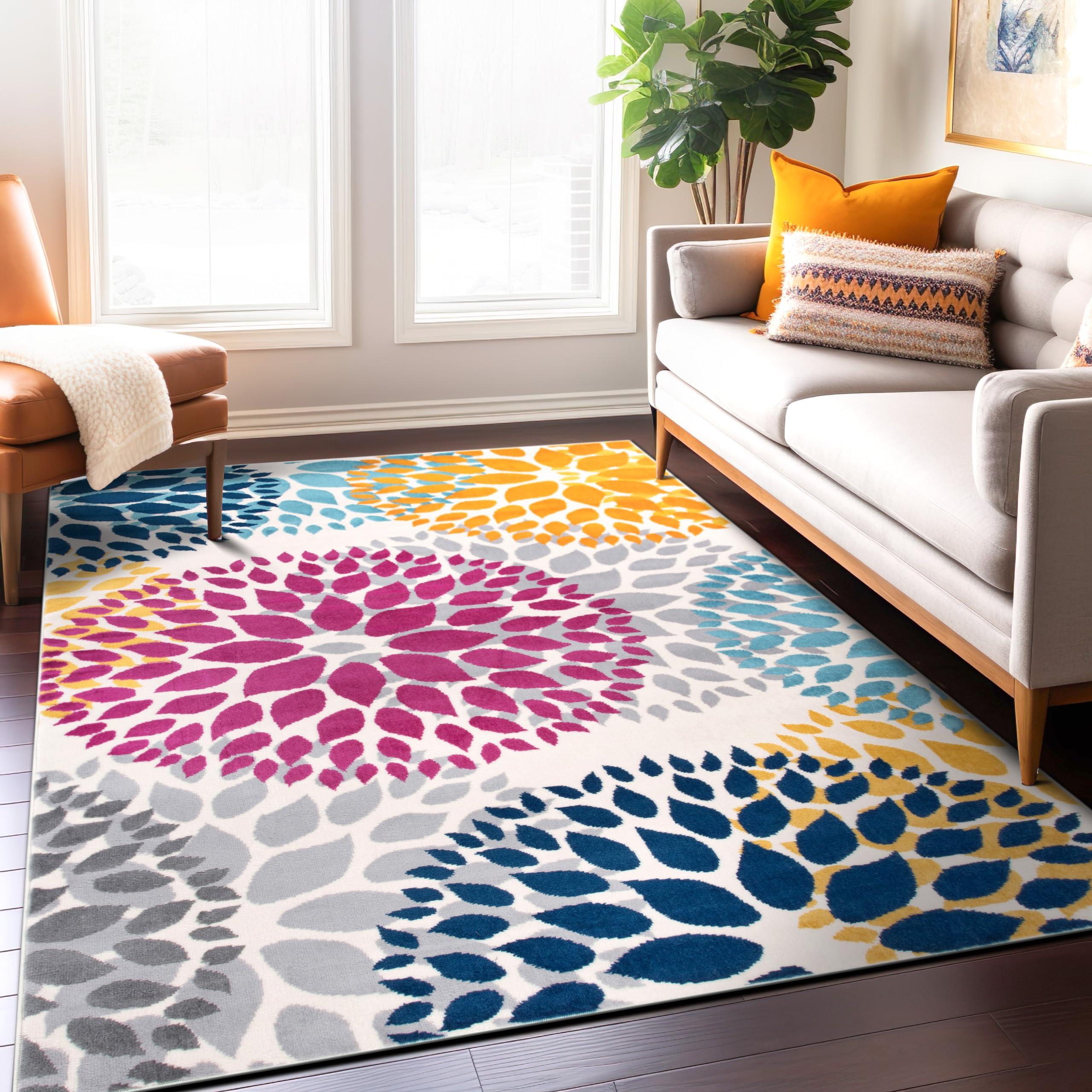 Rugshop Rugshop Modern Floral Circles Design for Living Room,Bedroom,Home Office,Kitchen Non Shedding Area Rug 6' 6" x 9' Multi