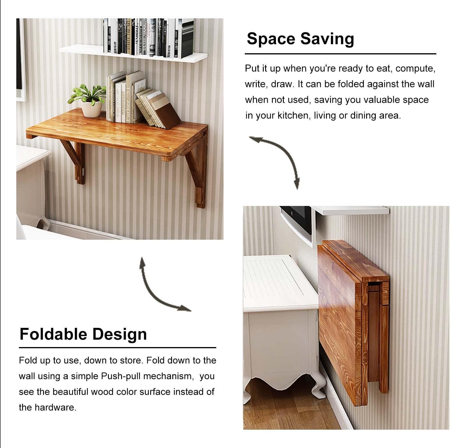 Table 87 Wall Mounted Folding Table Rectangle Retro Wall-Mounted Fold Down Table, Extra Width Desk, Trestle Desk, Kitchen Counter, Laundry Shelf, Bar Tables, Max Load 67lbs