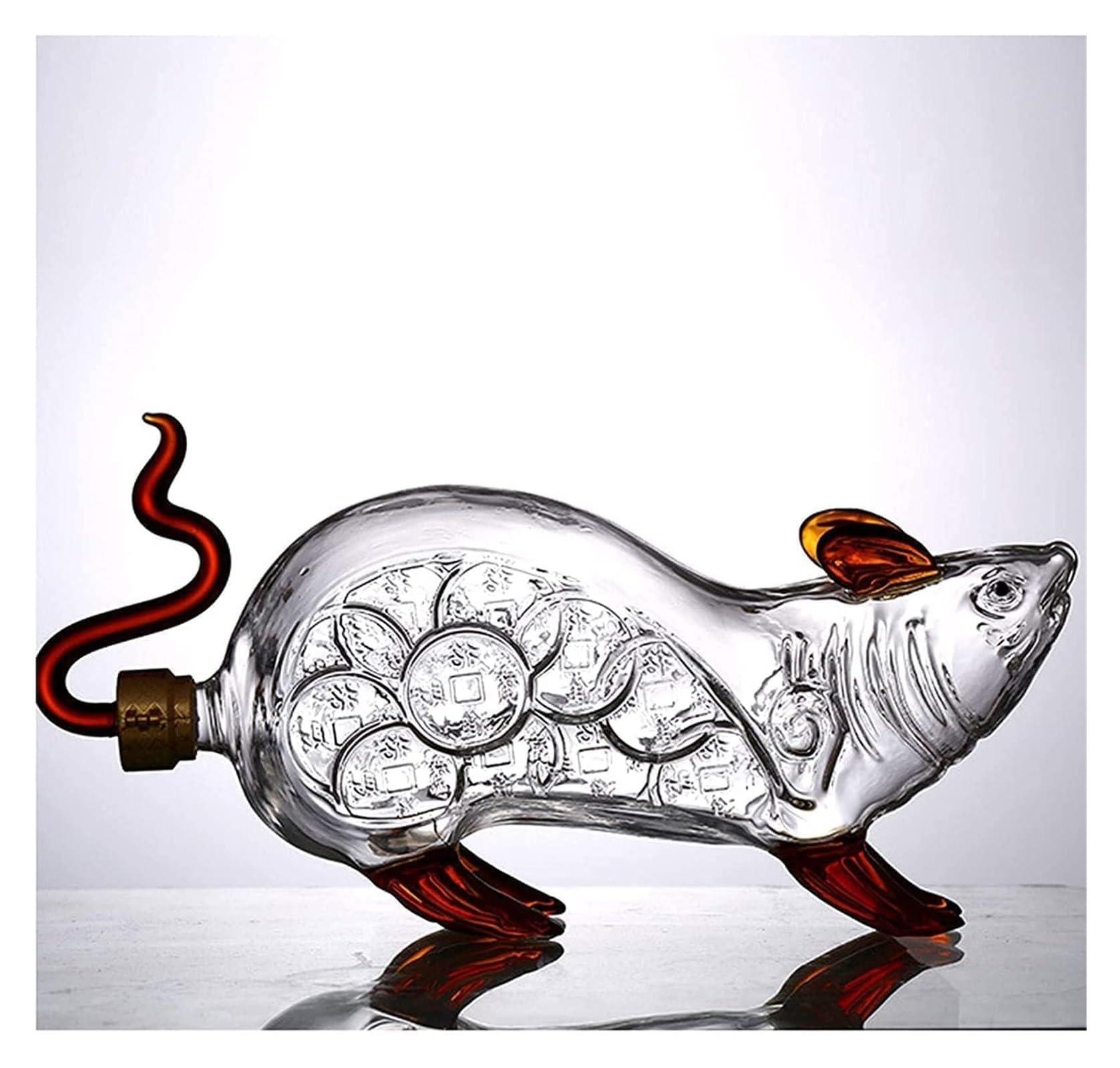 OXOAMP Unique Decanter Mouse Shape Decanter Zodiac Animal Wine Decanter For Vodka Bourbon Brandy Liquor Dispenser Glass Decanter