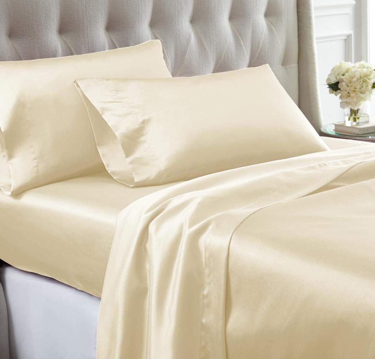 Roch Linen 7 Pc Silk Satin Sheet Set - Pure Silk Sheets - Silk Satin Fitted - Silk Satin Flat - Silk Satin Duvet Cover - Silk Satin Pillowcase - Skin Friendly Silk Satin Sheet Set - (Full Royal Blue)