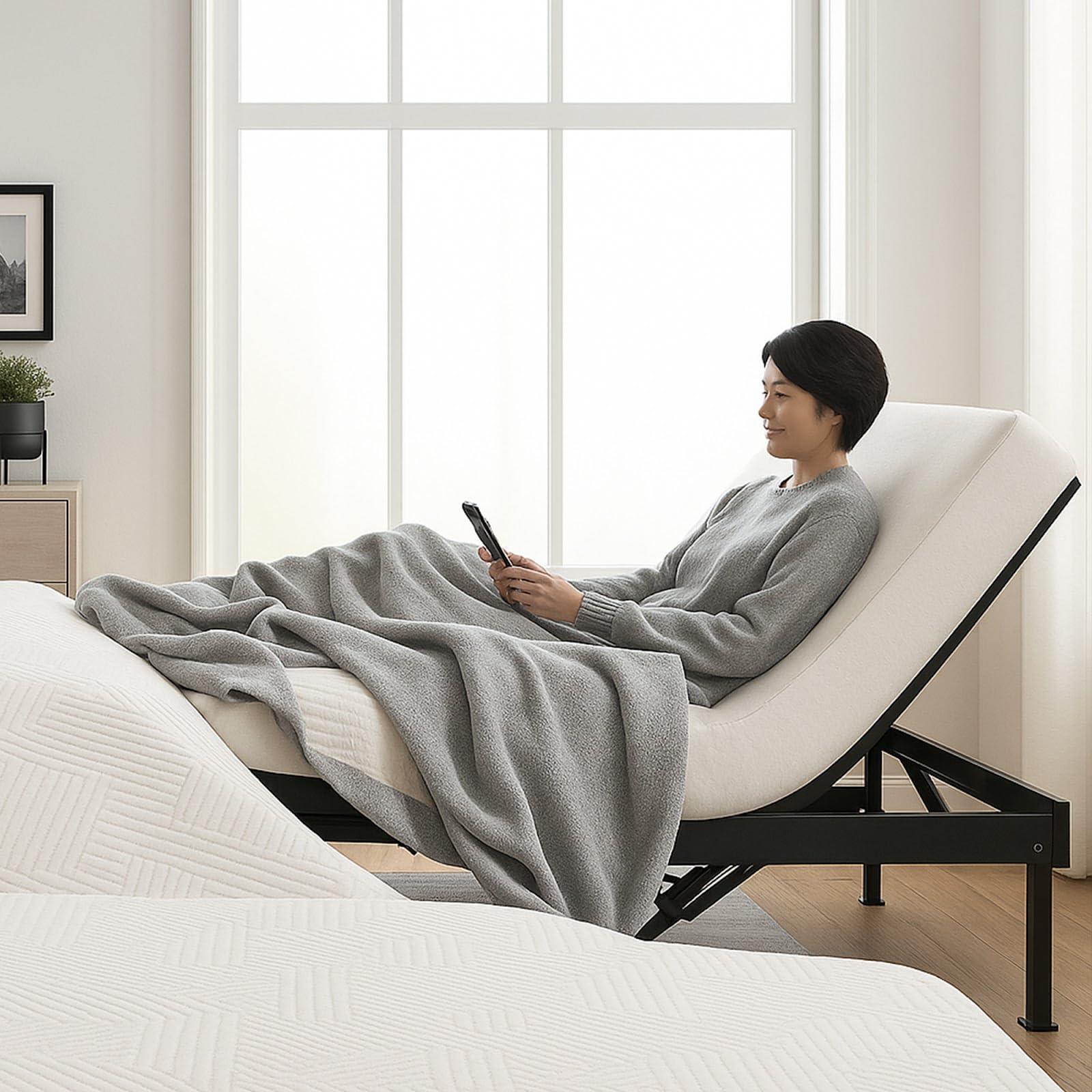 Shreem Linen Split Head Flex King Sheets for Adjustable Beds, Flex Top King Sheets for Sleep Number Bed 100% Egyptian Cotton - 4Pcs Sheet Set -36\" Top Split Sheets to fit Upto 16\" Deep Mattress (White Solid)