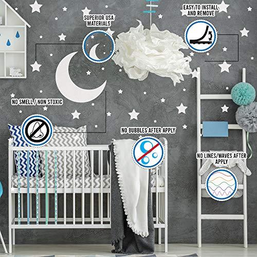 Decords White Stars Stickers - Space Themed Bedroom Constellation Wallpaper Decor Decal - Star Moon Nursery Room Decals for Wall - 220 Stickers
