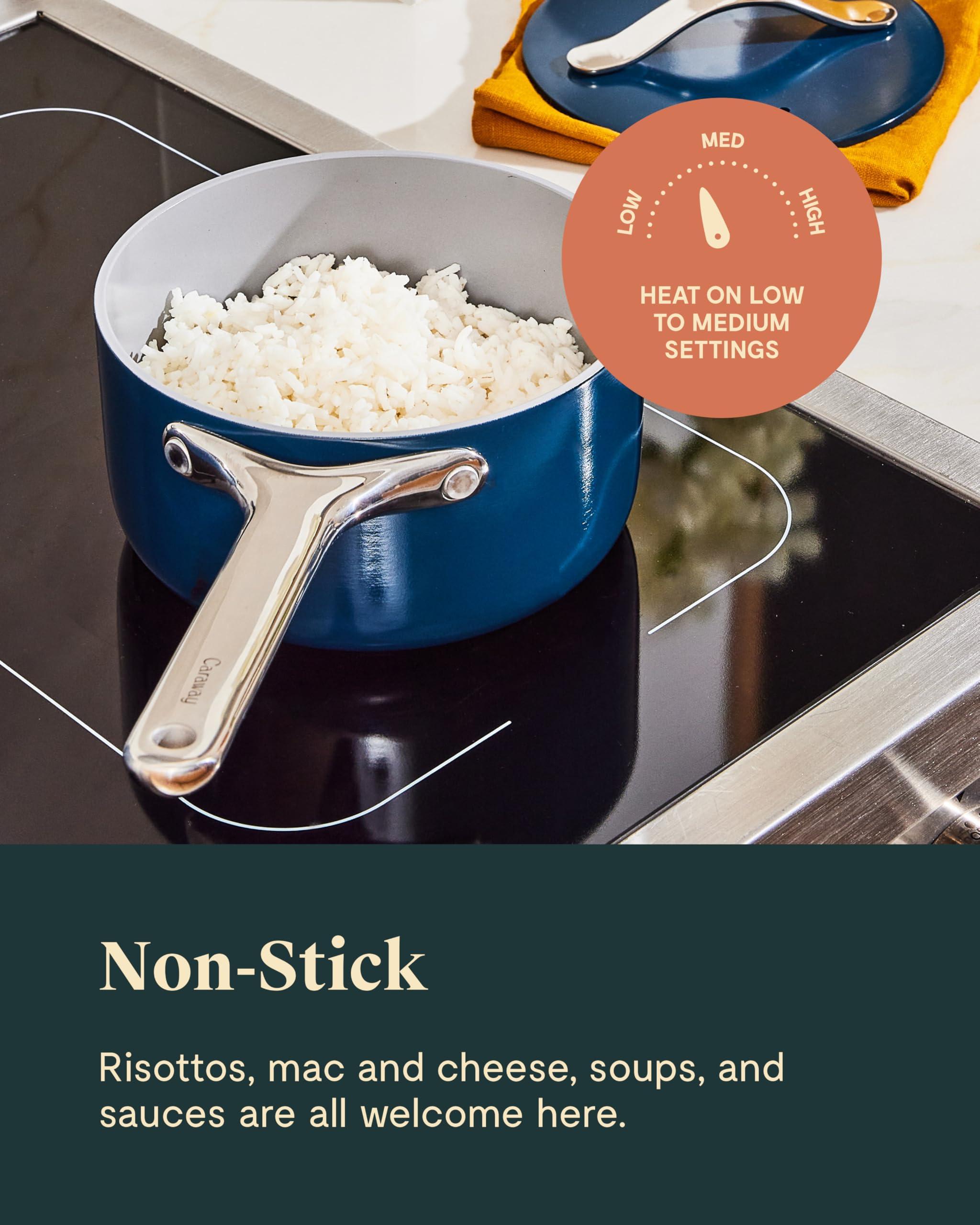 Caraway Caraway Nonstick Ceramic Sauce Pan with Lid (3 qt) - Non Toxic, PTFE & PFOA Free - Oven Safe & Compatible with All Stovetops (Gas, Electric & Induction) - Sage