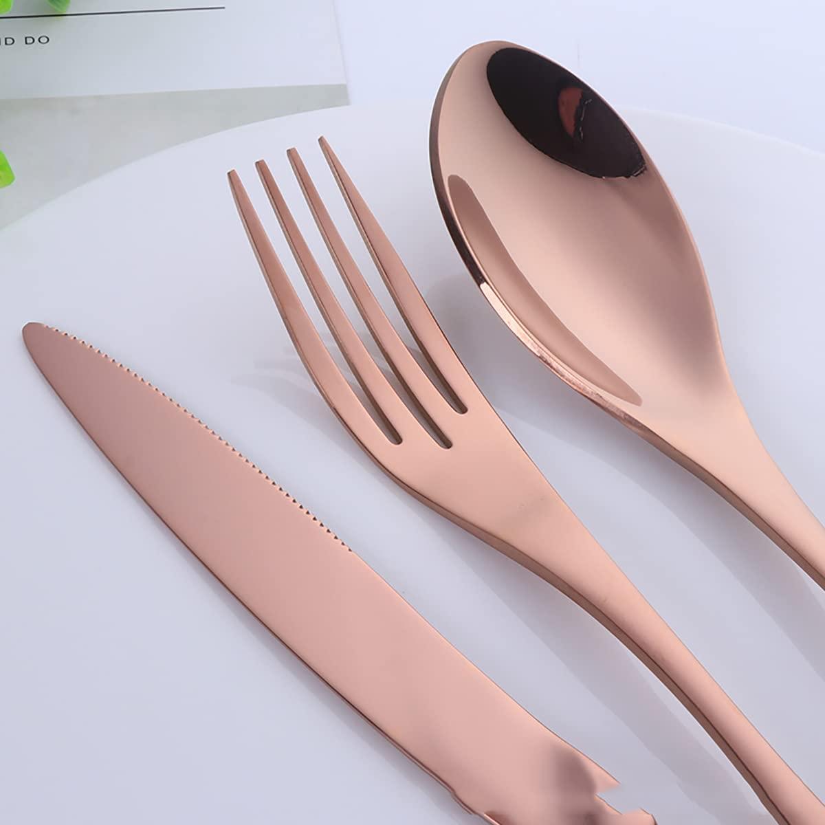 TWEE Rose Gold Silverware Set for 6, TWEE 24-Piece Stainless Steel Flatware Cutlery Set for Home Restaurant Wedding Party, Modern Ergonomic Design, Knife/Fork/Spoon Dinnerware sets Dishwasher Safe
