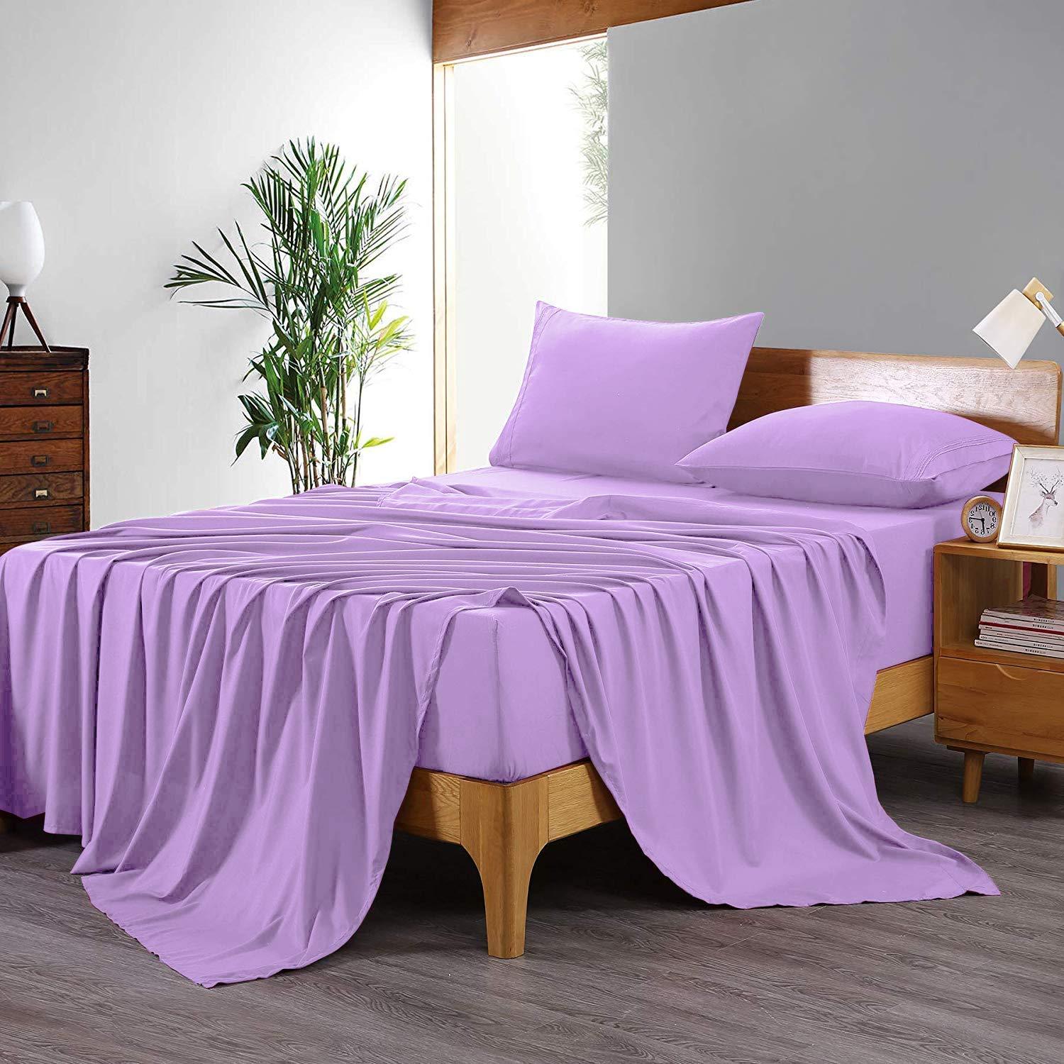 Daksh Linen Daksh Linen California King Bed in a Bag 7-Pieces 1000 Thread Count Lilac Comforter Set with Sheets (Comforter + Flat + Fitted 18\'\' + 4 Pillowcases) 500 GSM All Season Bedding Sets