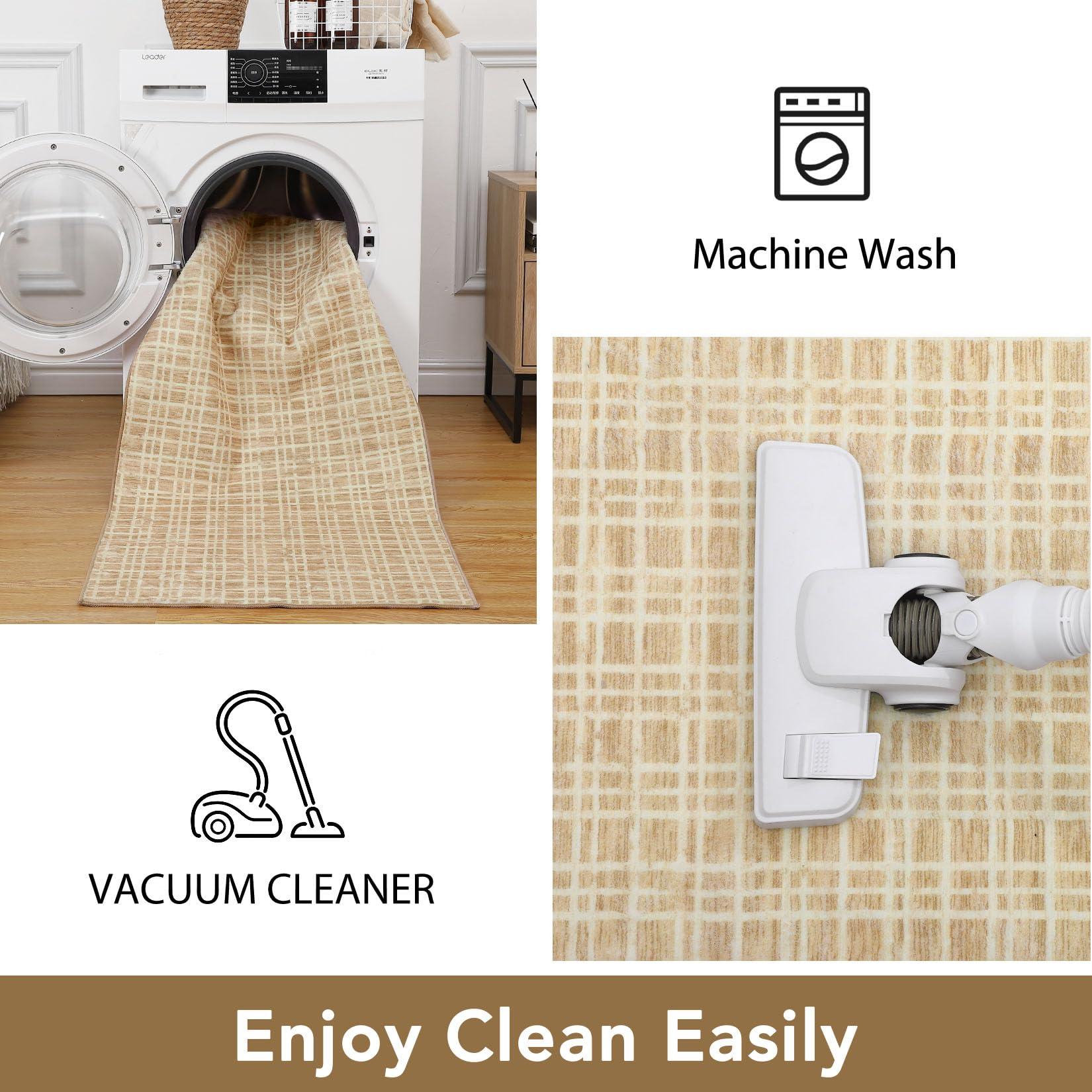 NANAN NANAN Runner Rugs 2x6 Washable Modern Hallway Rug Non Slip Checkered Rugs for Entryway Bedroom Entrance Laundry Bathroom Low Pile Plaid Living Room Rug Non Slip Farmhouse Area Rug Yellow