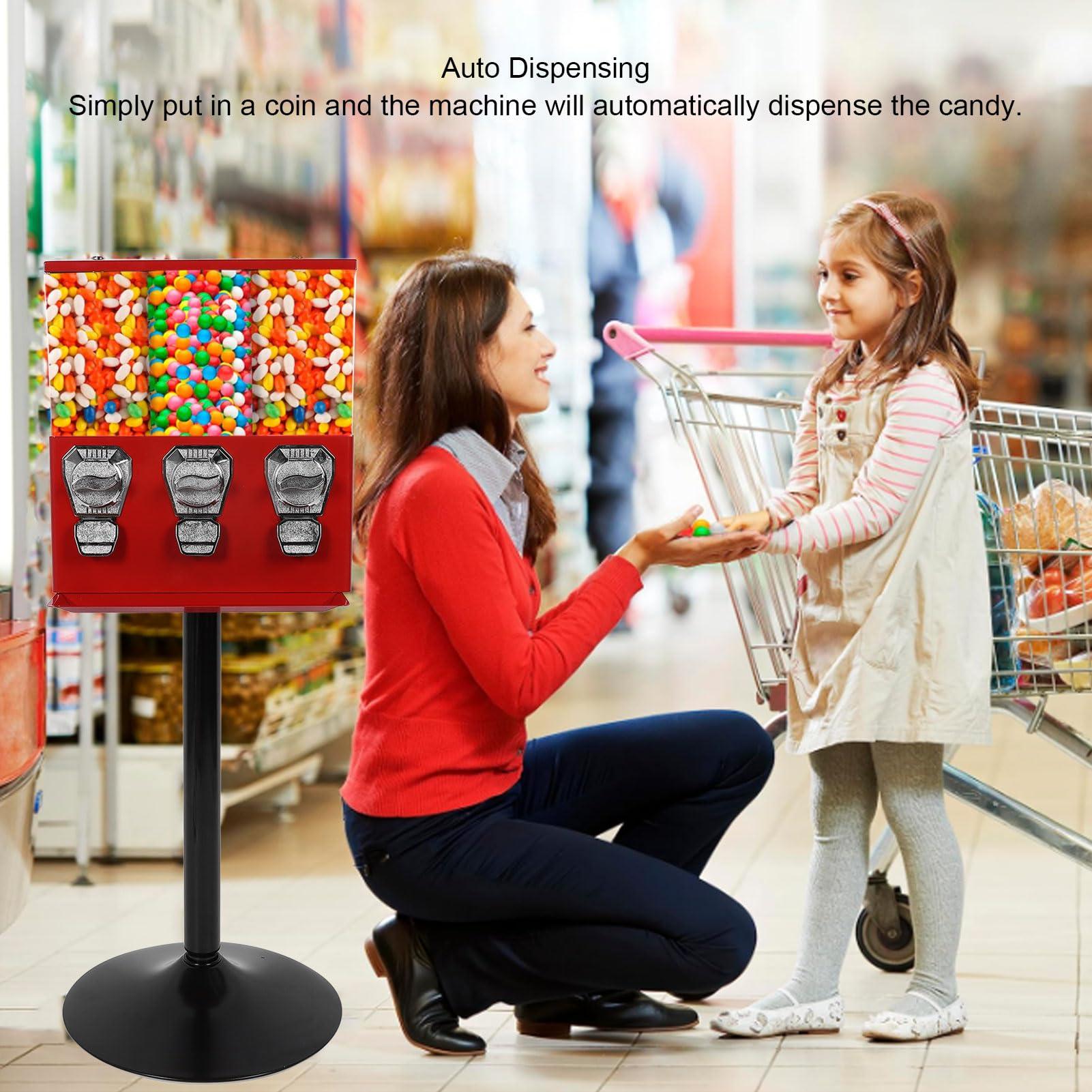 NOENNULL Commercial Vending Machine, Large Business Vending Machines Candy Vending Machine with Stand Anti Theft Keys 3 Individual Candy Boxes Operated for Store