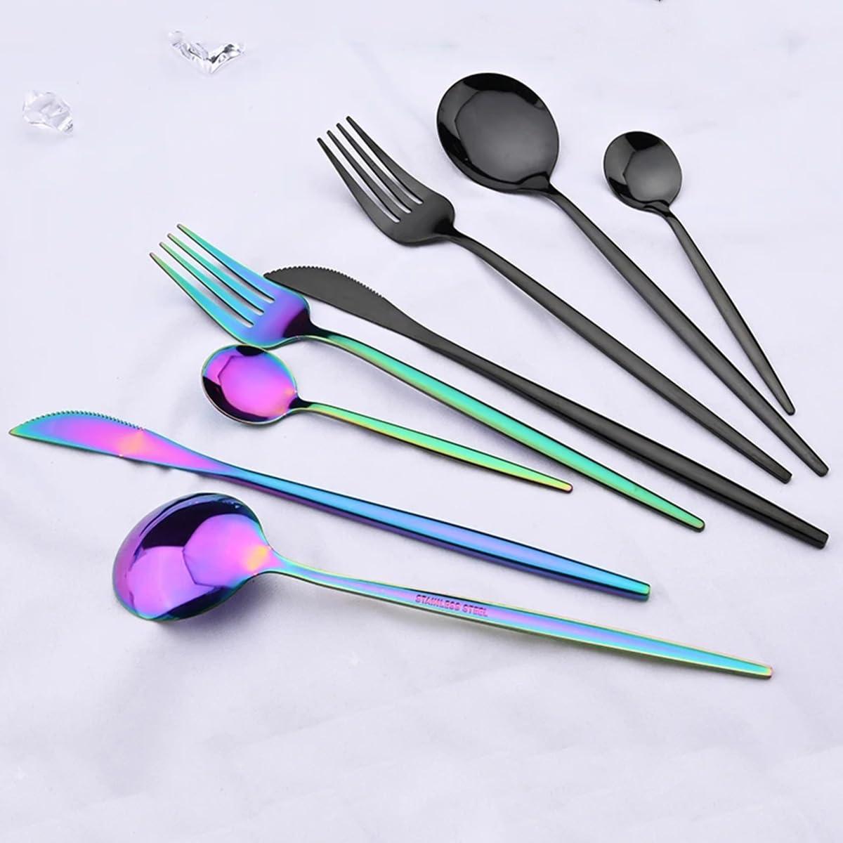 BRIIEC 24pcs Black Dinnerware Flatware Set BRIIEC Stainless Steel Cutlery Set Fork Knife Spoon Tableware Set Silverware Set Service for 6 Mirror Polished, Dishwasher Safe