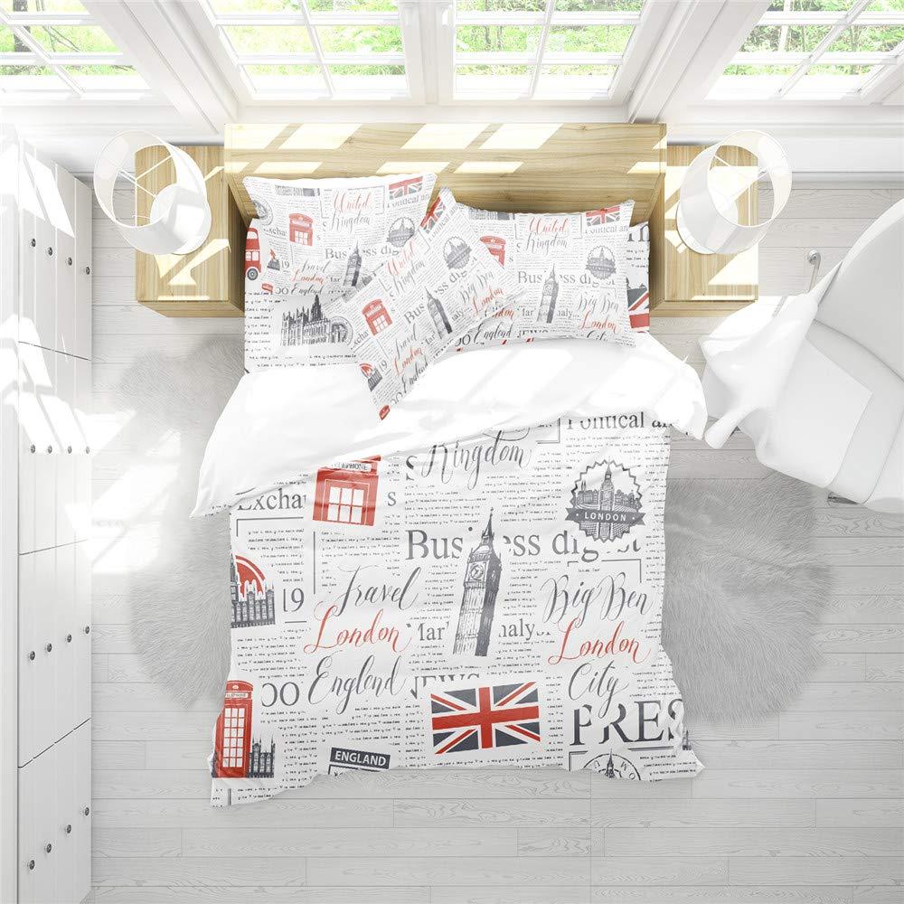 REALIN REALIN British Flag Duvet Cover Set Vintage Old Bedding Big Ben Household Guards Bed Sets 2/3/4PCS Quilt Covers/Sheets/Pillow Shams,Twin/Full/Queen/King (B,Queen-228x228cm-3PCS)