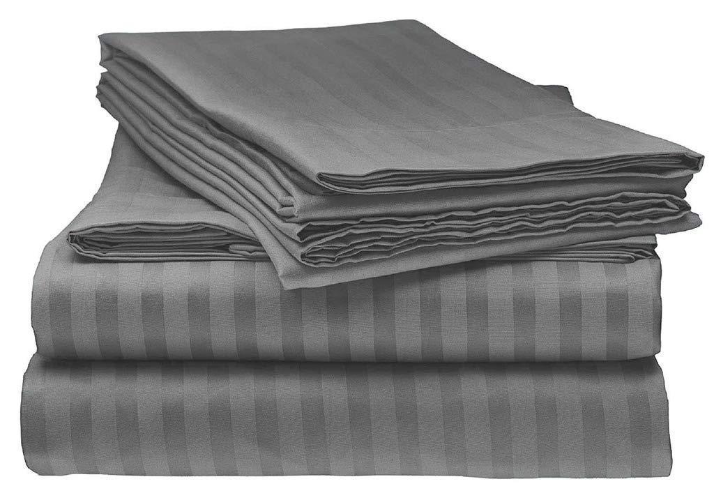 B$R Bedding\'s B$R Bedding\'s Top Selling Sheet Set with Pair of Pillow Cases (12-18 inches deep matteress) Egyptian Cotton- 600 TC Elephant Grey Stripe, Three Quarter/Small Double - 48\" x 75\"