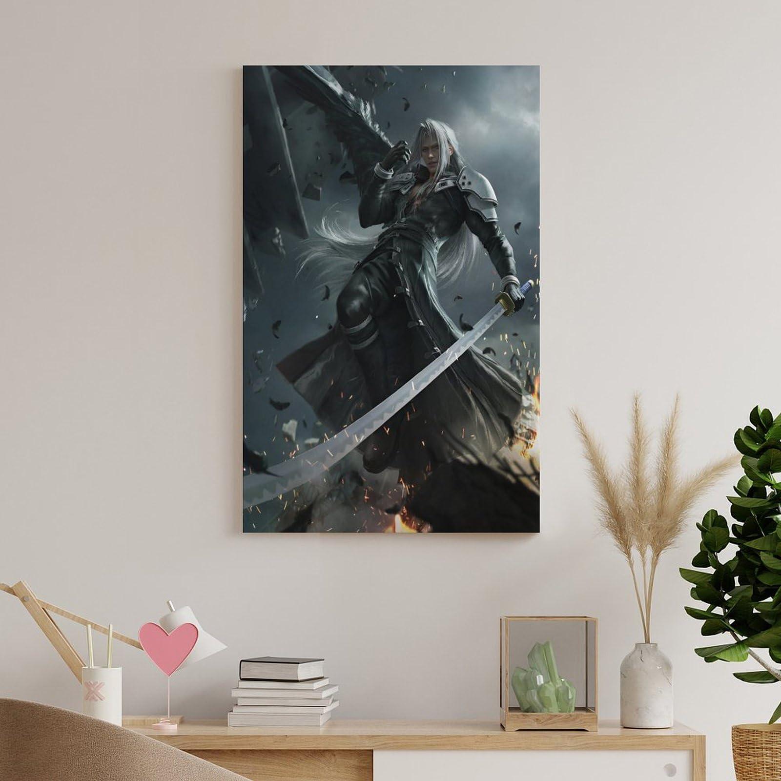 Thcbme Thcbme Final Fan-tasy 7 Remake Sephiroth Canvas Wall Art Posters Gifts Bedroom Painting Home Decor Hanging Pictures Framed-2,16x24inch(40x60cm)