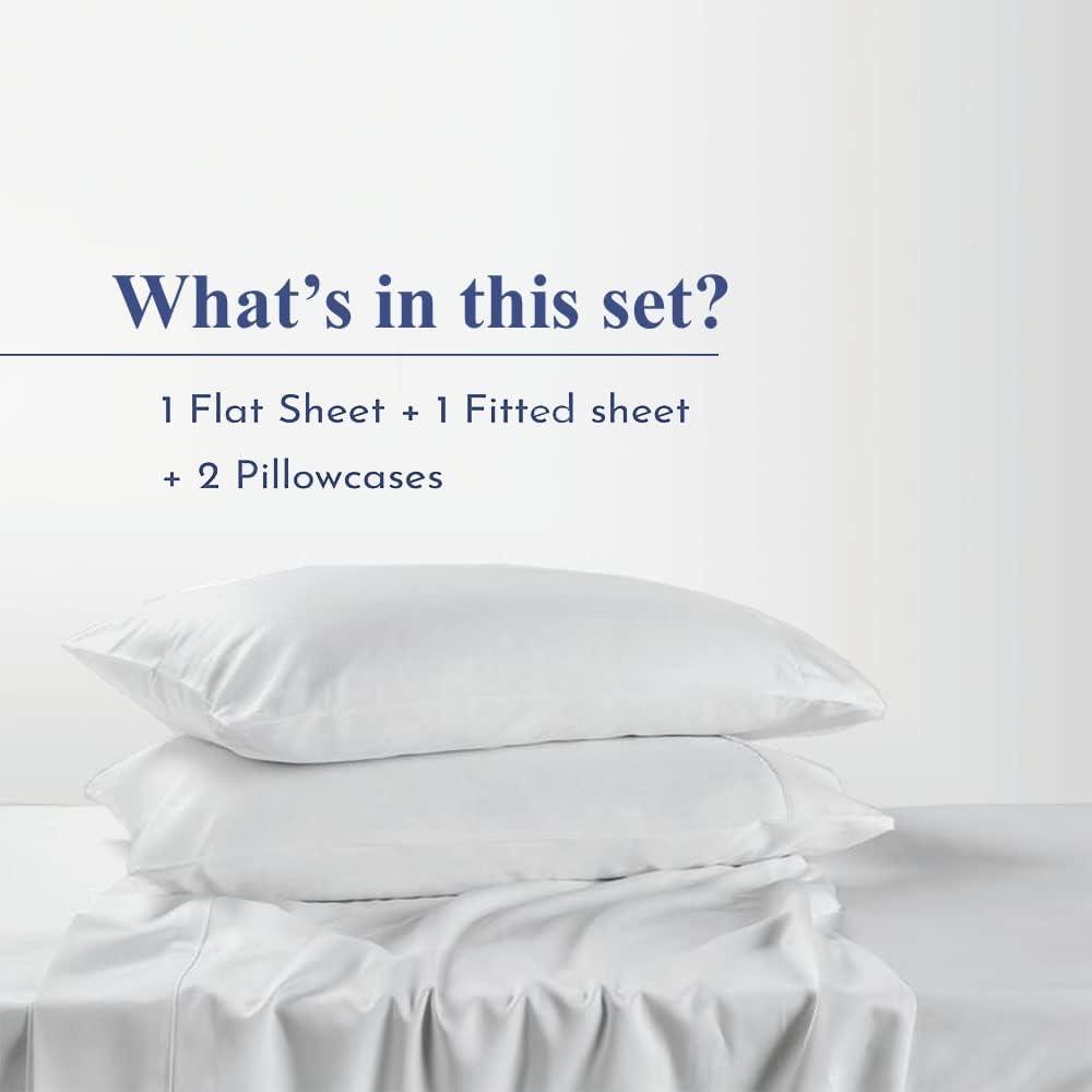 Ready To Rest 4 Piece Full XL Sheet Set, Full Extra Long Size White Solid, 100% Egyptian Cotton, 600-Thread-Count Cooling Bed Sheets, 9 Inch Deep Pocket of Fitted Sheet, Full Long Bed Sheets for Dorm Bedding