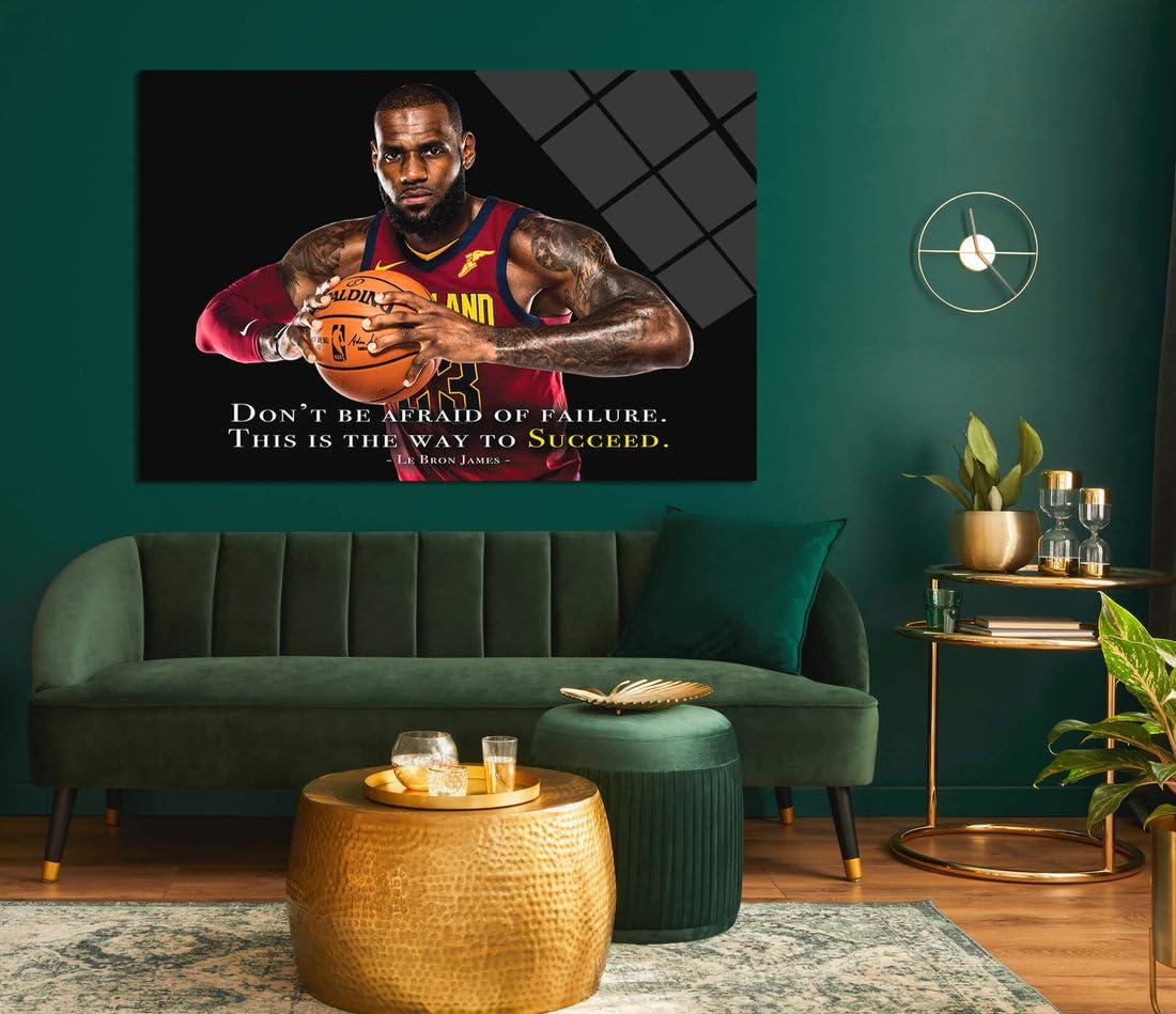 Pix Wall Art Basketball Quote Wall Art for Living Room LeBron James Canvas Paintings on Canvas American Basketball Pictures Artwork Home Decor Giclee Wooden Framed Stretched Ready to Hang