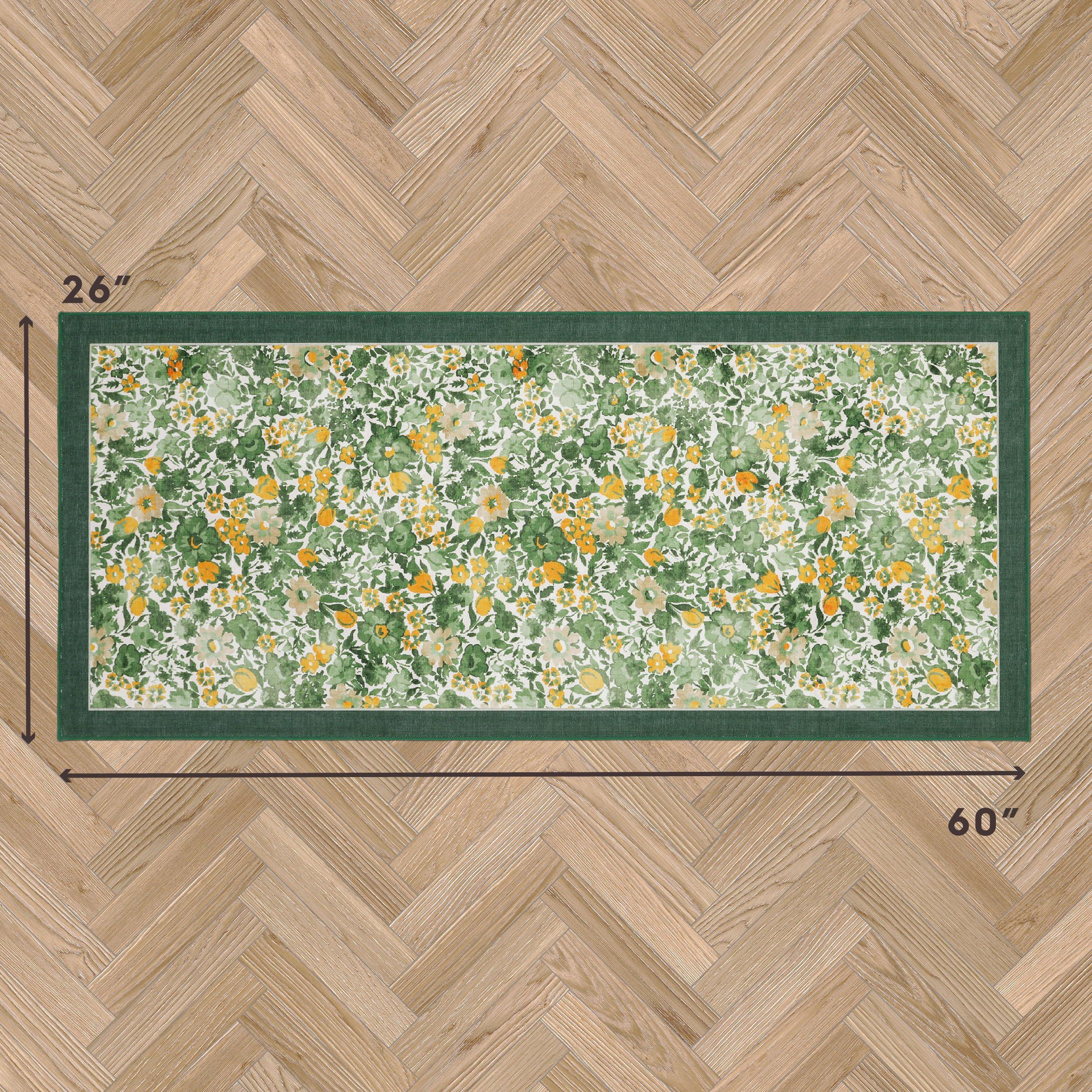 Laura Ashley Laura Ashley Green Lovestone Floral Machine Washable & Slip Resistant 26\" x 60\" Runner Rug