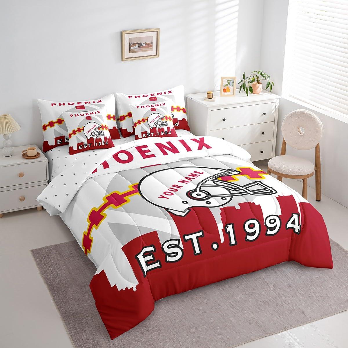 Erosebridal Erosebridal 7 Pcs Comforter Set Full Size,Customized Kids Football Bed in a Bag with Flat Sheet and Fitted Sheet for Kids and Adults,Football City Bedding Set with Pillowcase and Sham(Phoenix)