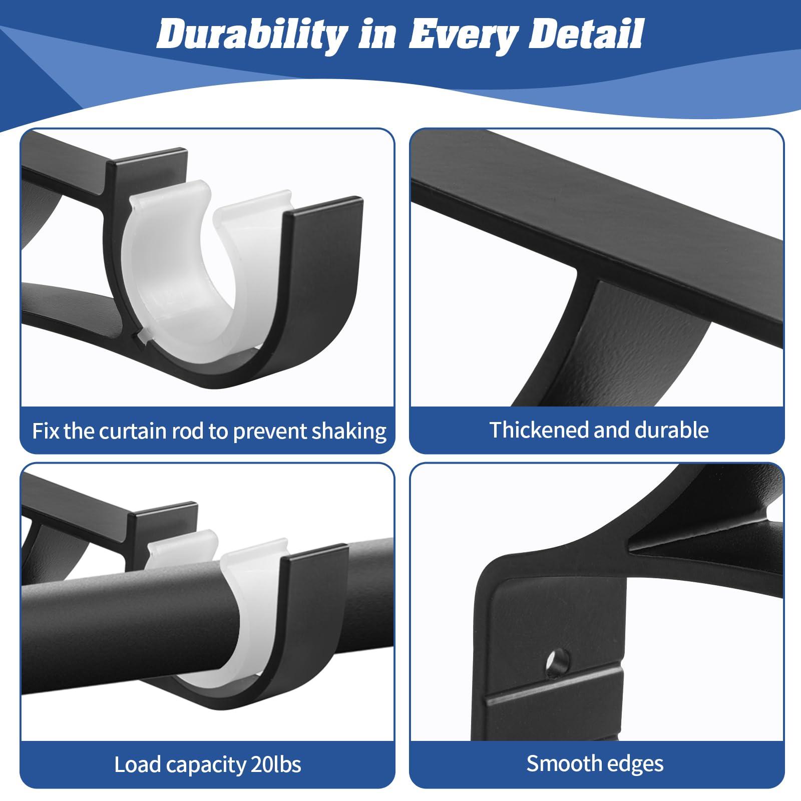 Anndason Anndason No Drilling Curtain Rod Brackets No Drill Curtain Rod Holders Curtain Rod Brackets Without Drilling Curtain Rod Hooks for 1 Inch Rod, Black Color, (Set of 8)