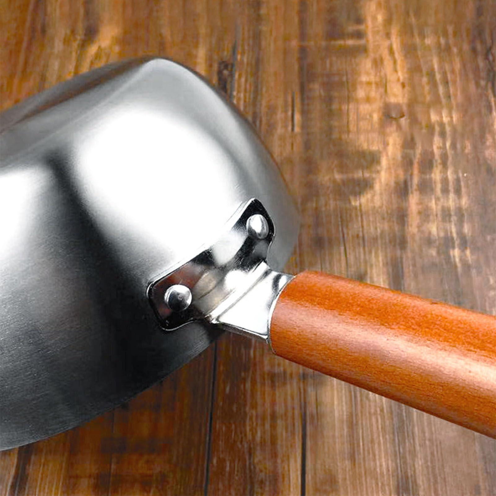 DOUQIFEI DOUQIFEI Milk Warmer Pot, Stainless Steel Butter Warmer Pot Butter Pan Mini Saucepan Milk Boiler with Prevent Sticking Wooden Handle Milk Warmer for Coffee Milk Butter (20cm)