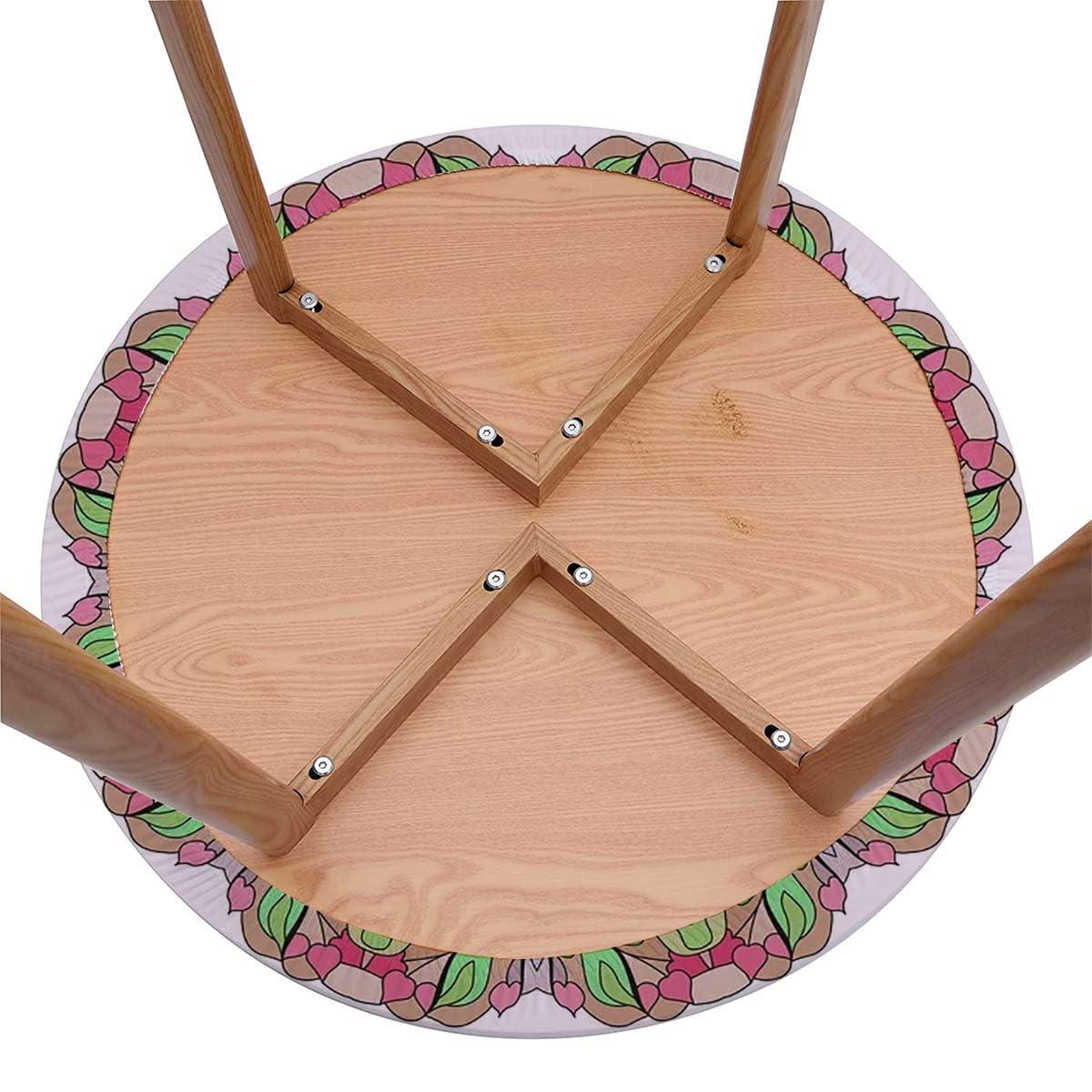 OOzie OOzie Light Pink White Fitted Tablecloth Round Eastern Traditional Floral Pattern Wooden Boards Oil Proof Waterproof Tablecloth for Picnic Party Floral Spirals Fits up 40\"-44\" Diameter Tables