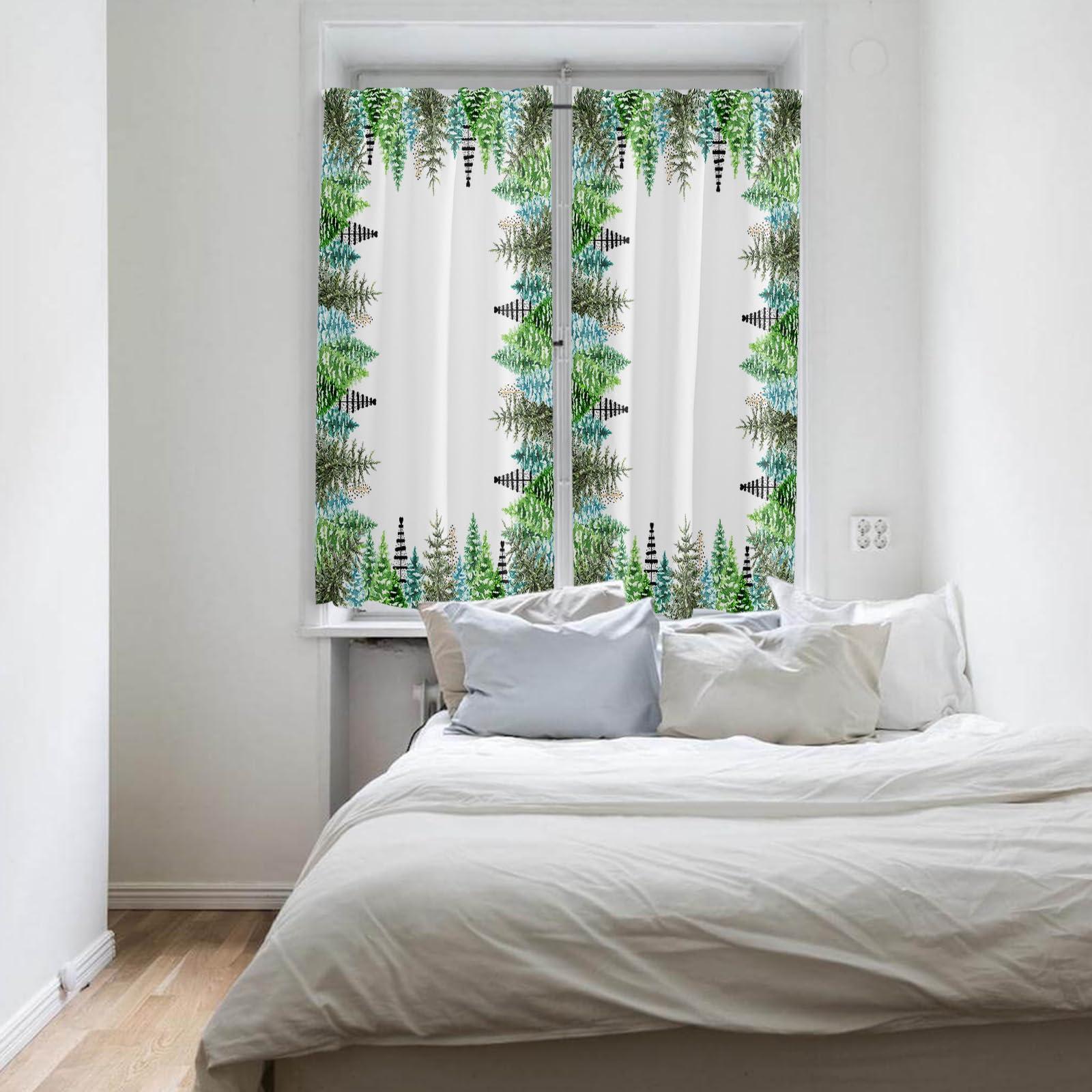 Pinroote Pinroote Window Curtains 63 Inch Length - 2 Panels, Green Ombre Christmas Tree Rod Pocket Curtain Panels, Winter Snowflake Xmas Tree Window Treatment for Bedroom/Kitchen/Bathroom, 84W x 63L Inch